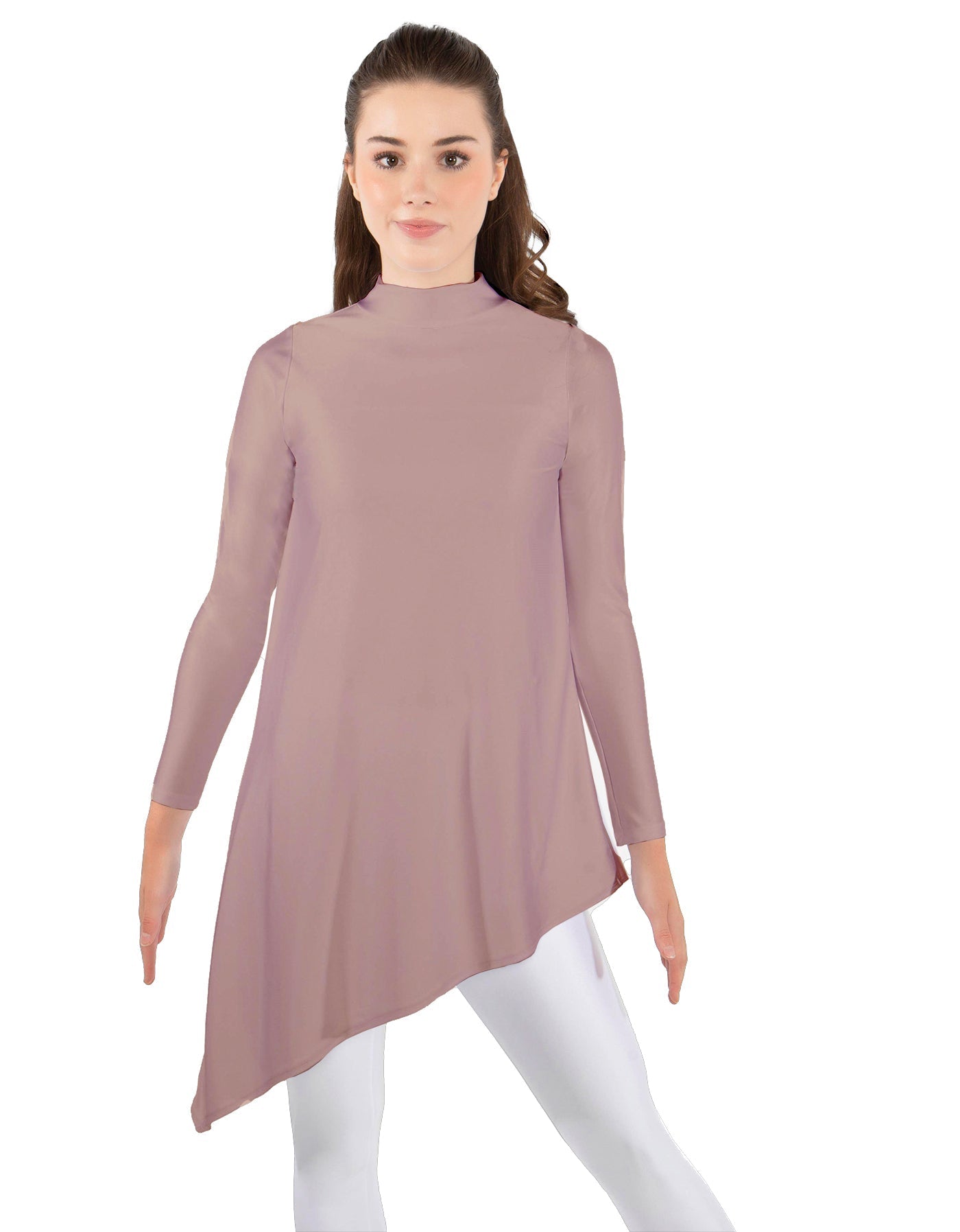 Solid Lycra LS T Neck Tunic Asymetric Skirt