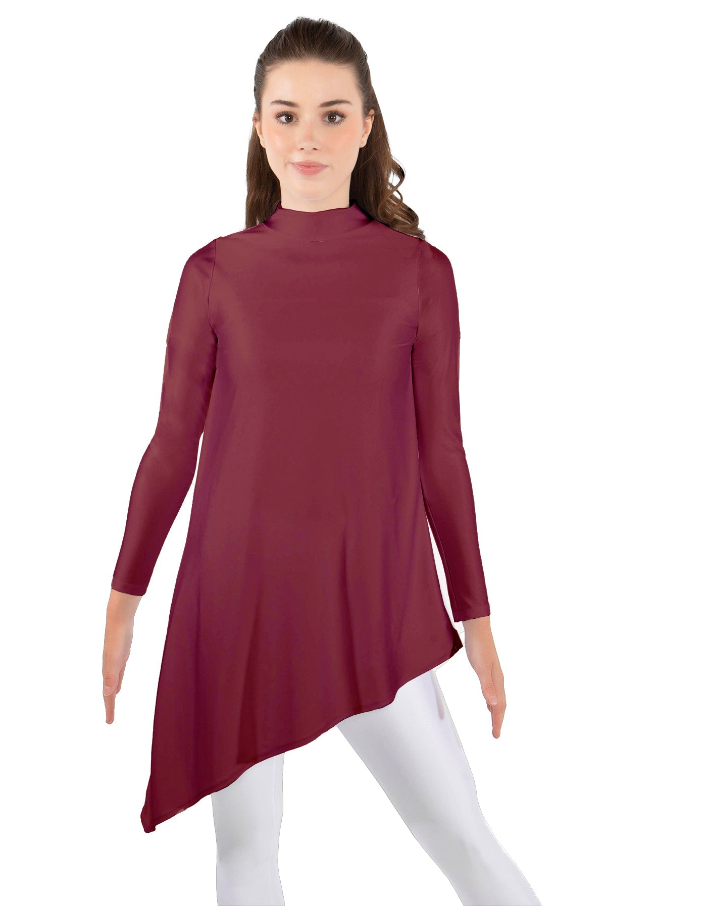 Solid Lycra LS T Neck Tunic Asymetric Skirt
