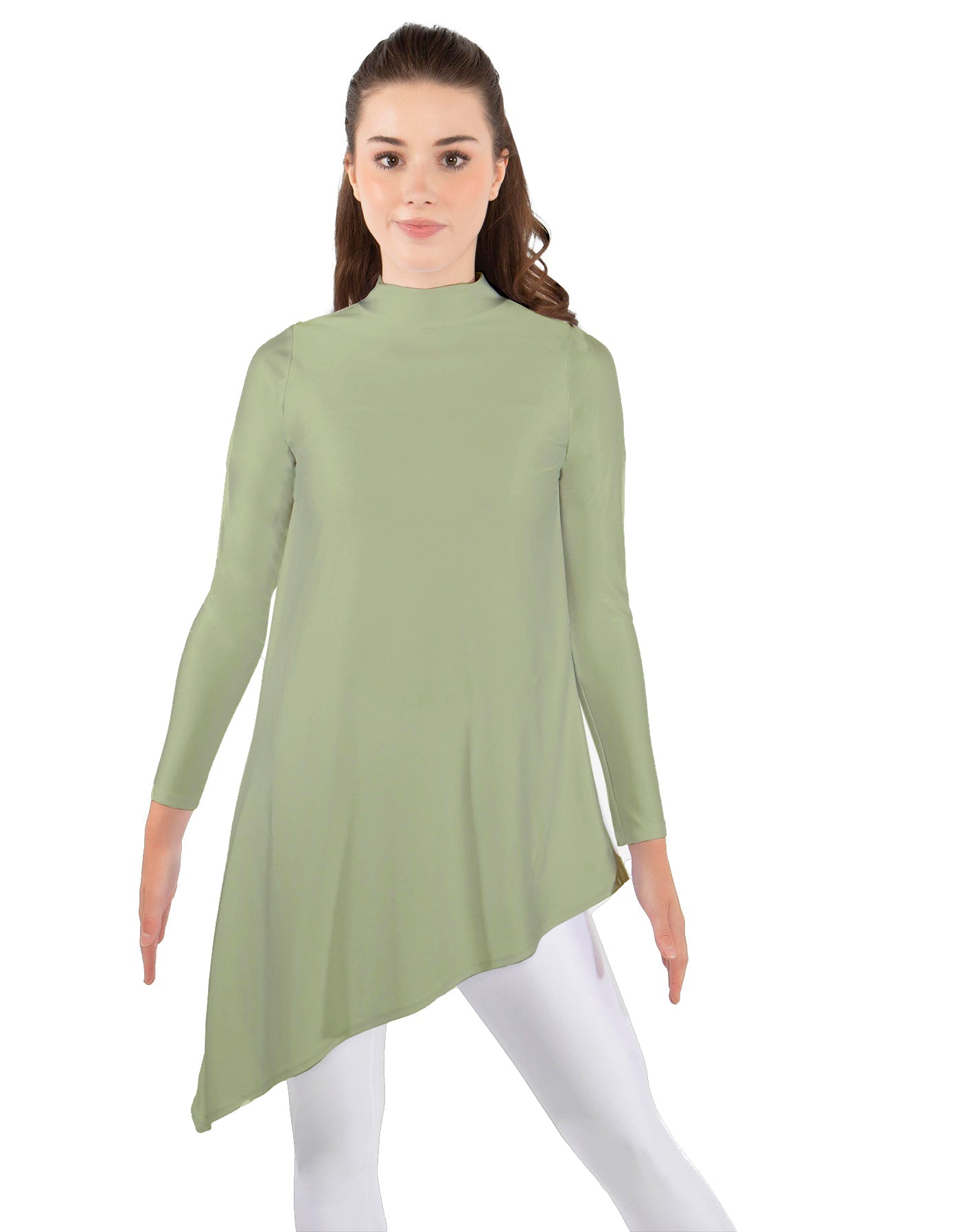 Solid Lycra LS T Neck Tunic Asymetric Skirt