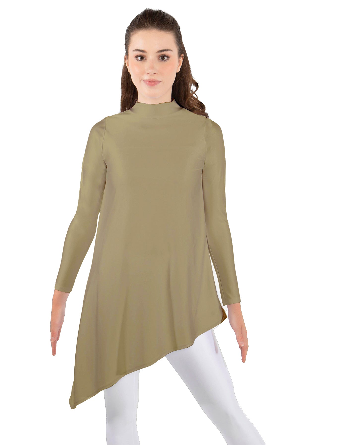 Solid Lycra LS T Neck Tunic Asymetric Skirt
