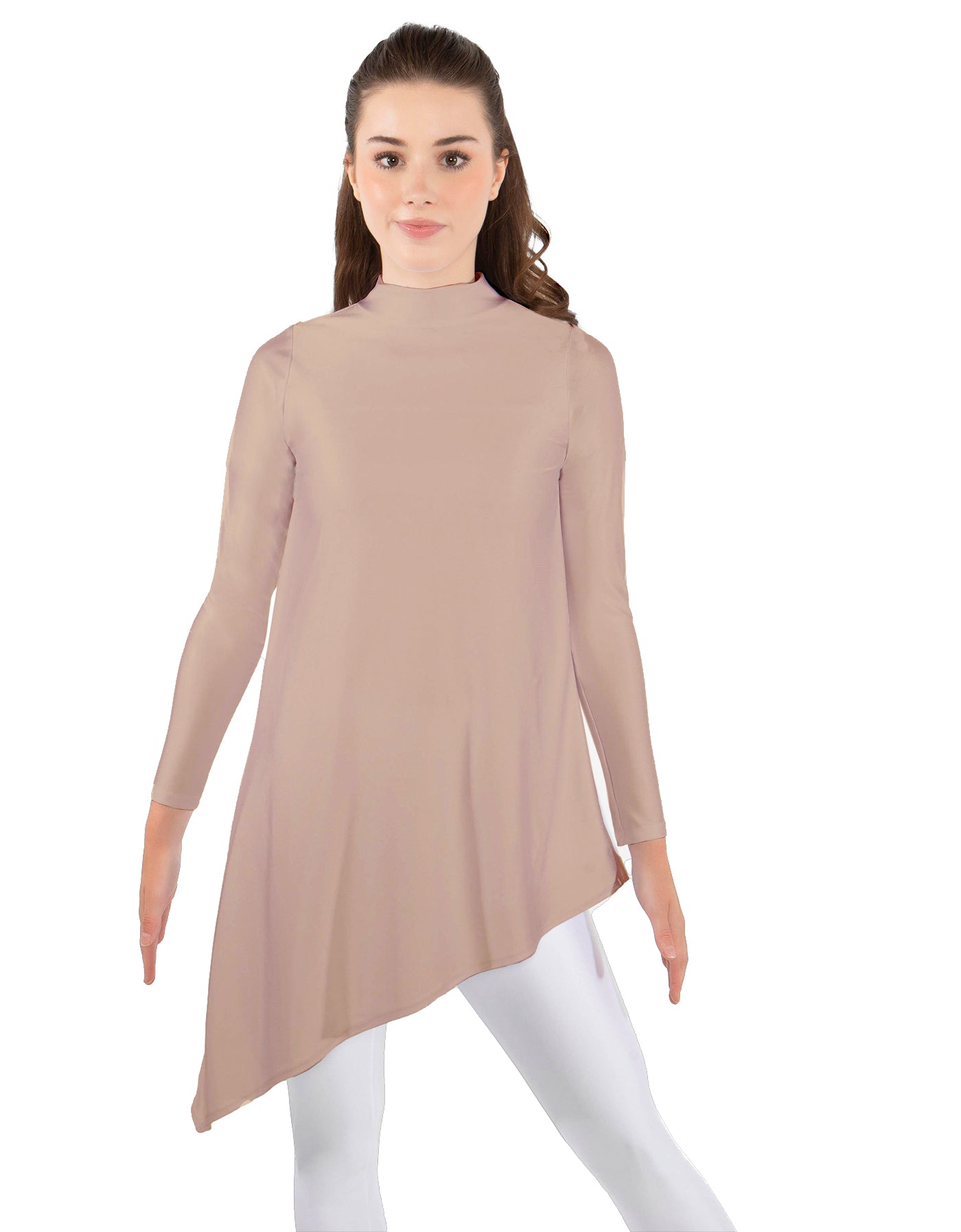 Solid Lycra LS T Neck Tunic Asymetric Skirt