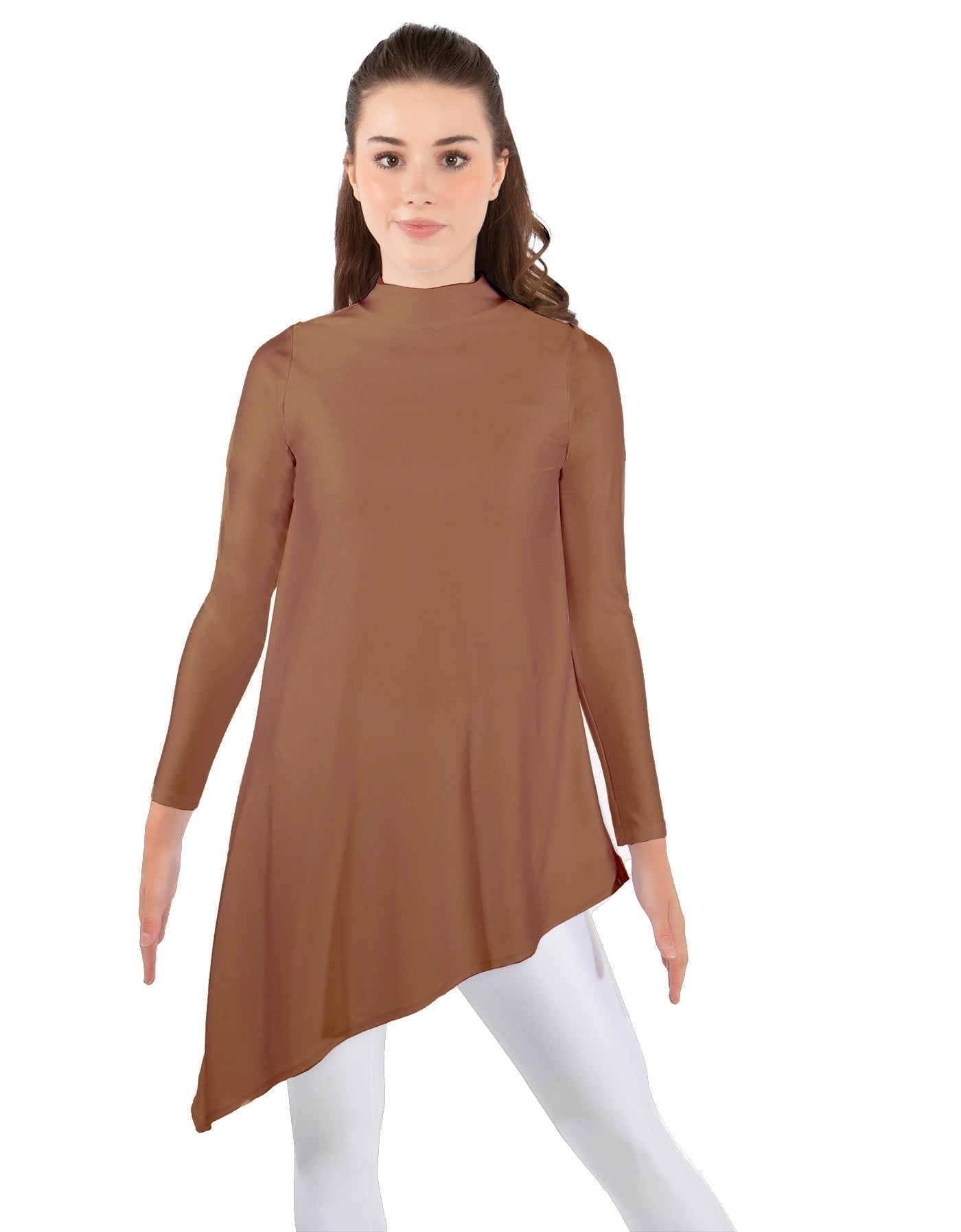 Solid Lycra LS T Neck Tunic Asymetric Skirt