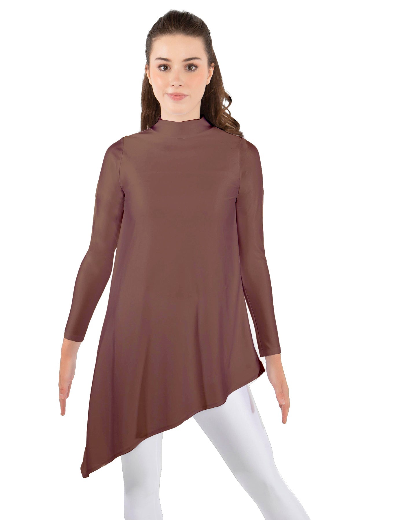 Solid Lycra LS T Neck Tunic Asymetric Skirt