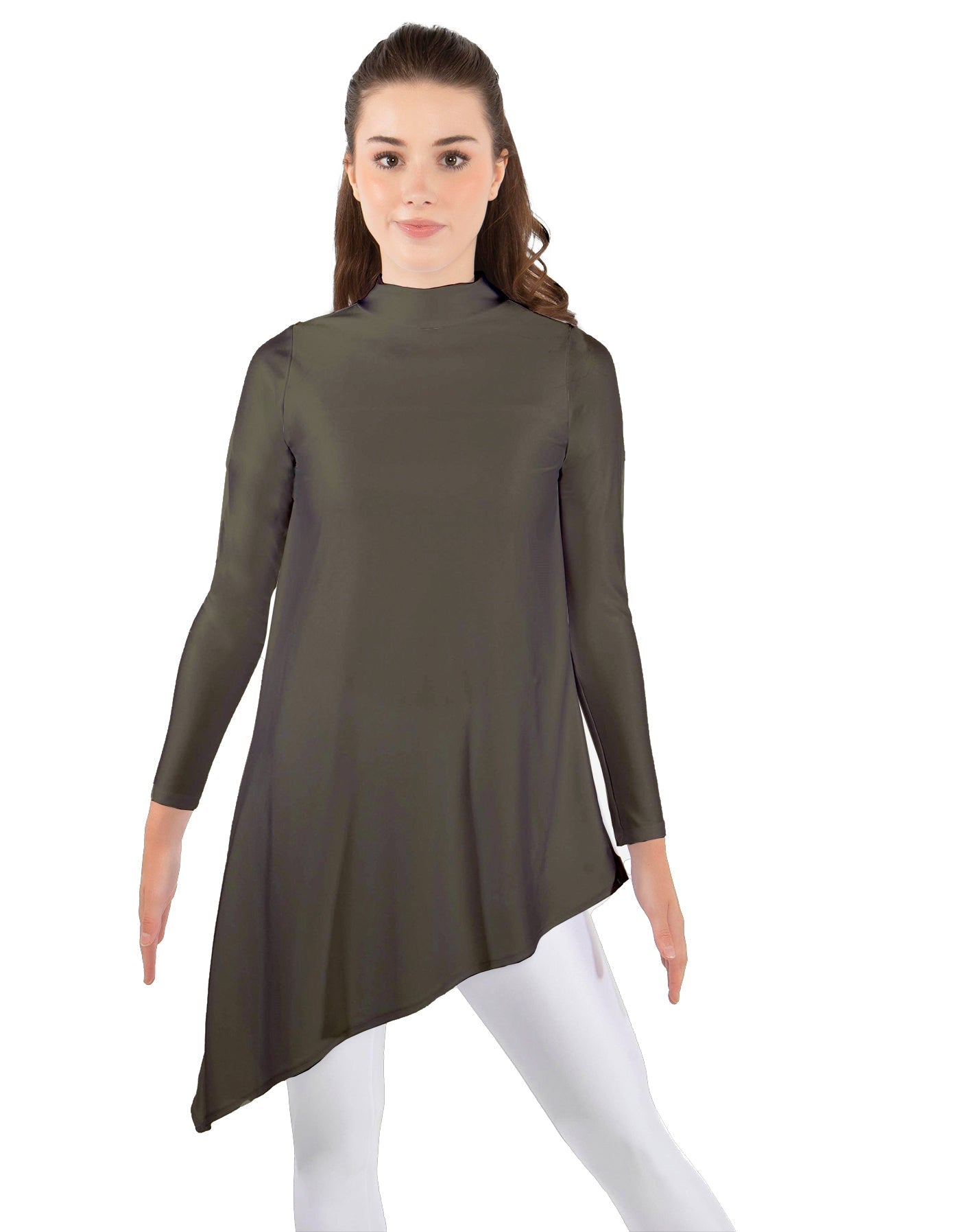 Solid Lycra LS T Neck Tunic Asymetric Skirt