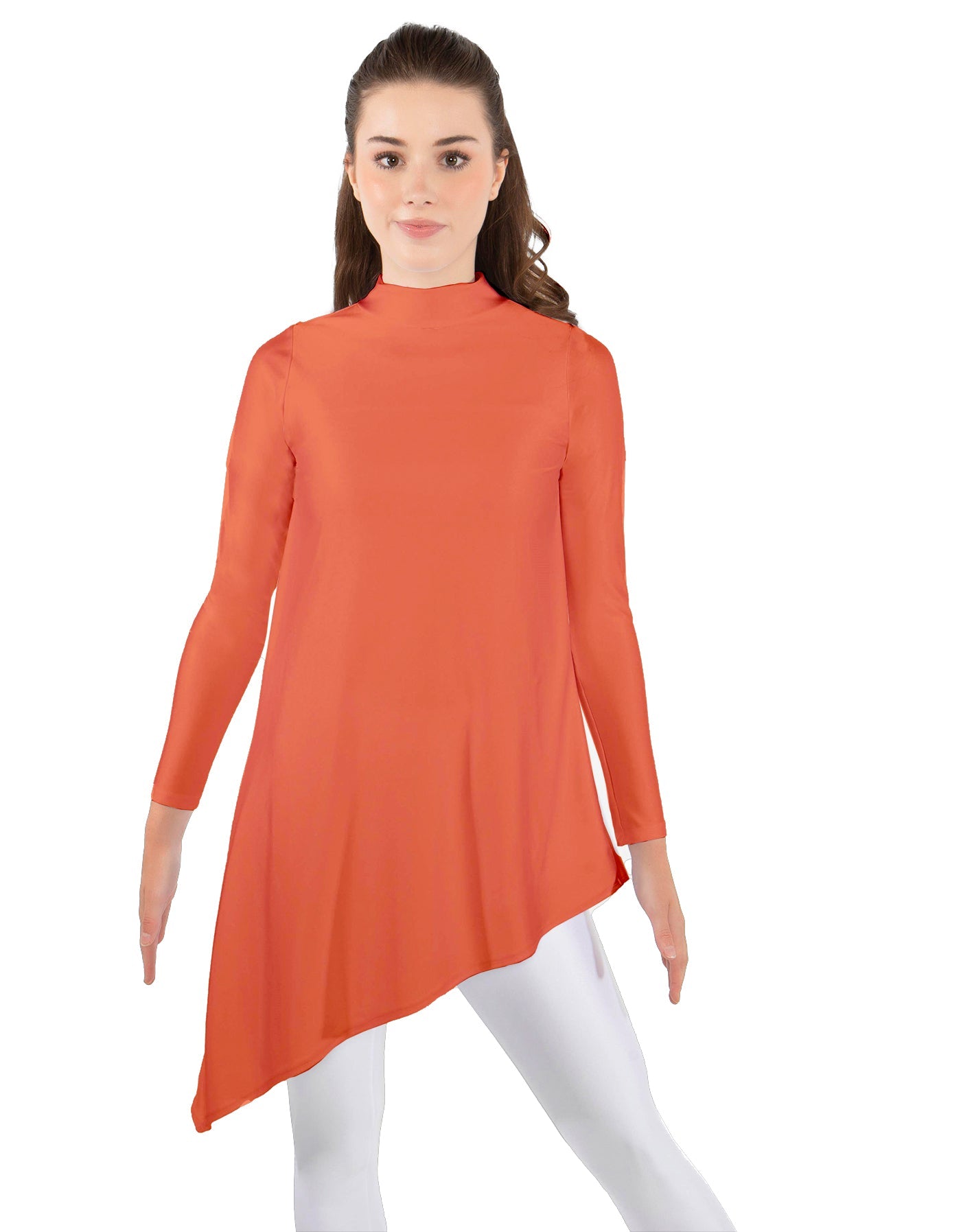 Solid Lycra LS T Neck Tunic Asymetric Skirt