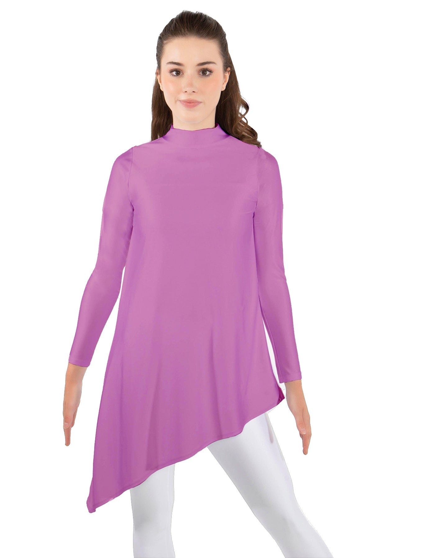 Solid Lycra LS T Neck Tunic Asymetric Skirt