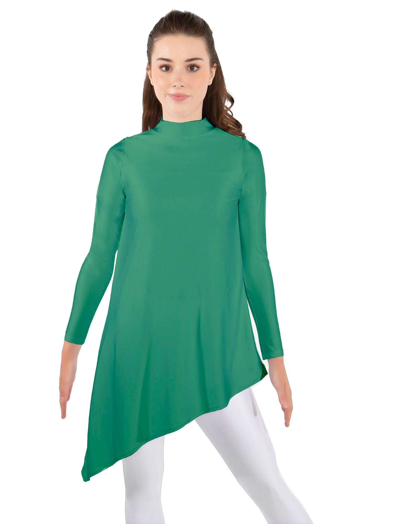 Solid Lycra LS T Neck Tunic Asymetric Skirt