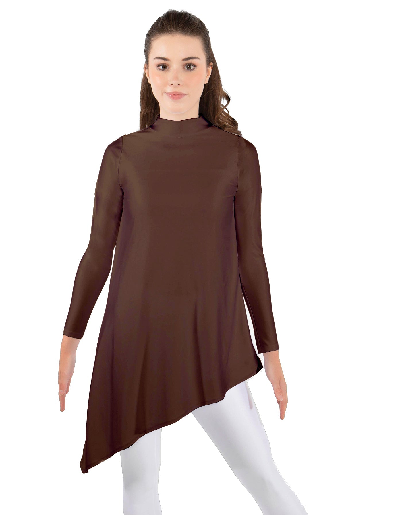 Solid Lycra LS T Neck Tunic Asymetric Skirt