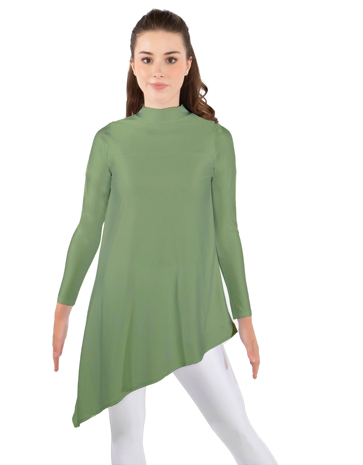 Solid Lycra LS T Neck Tunic Asymetric Skirt