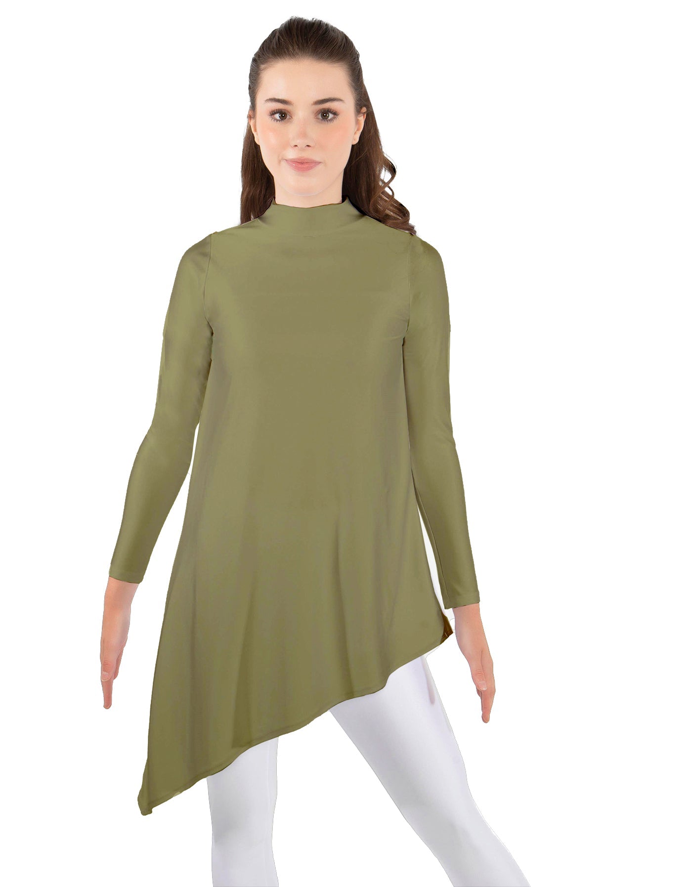 Solid Lycra LS T Neck Tunic Asymetric Skirt