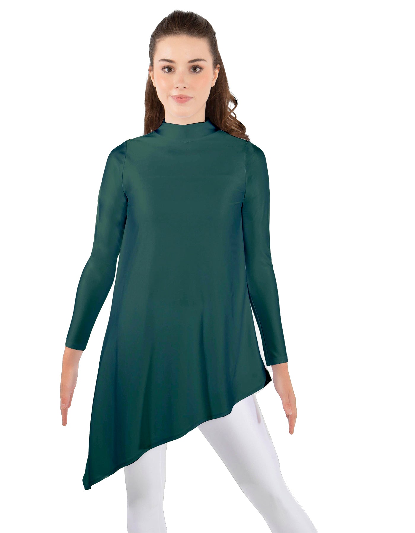 Solid Lycra LS T Neck Tunic Asymetric Skirt