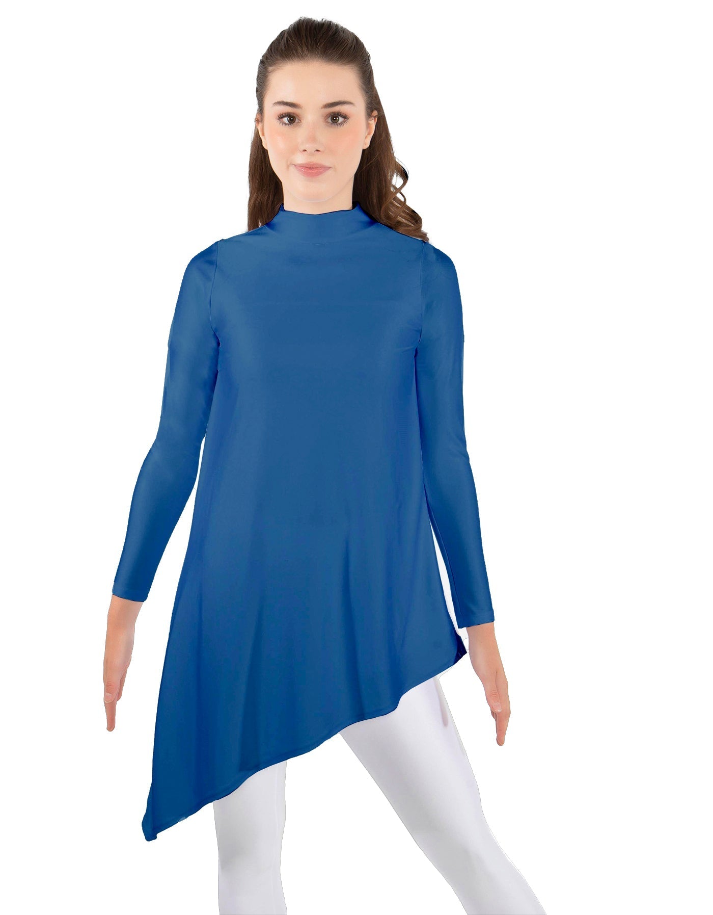Solid Lycra LS T Neck Tunic Asymetric Skirt