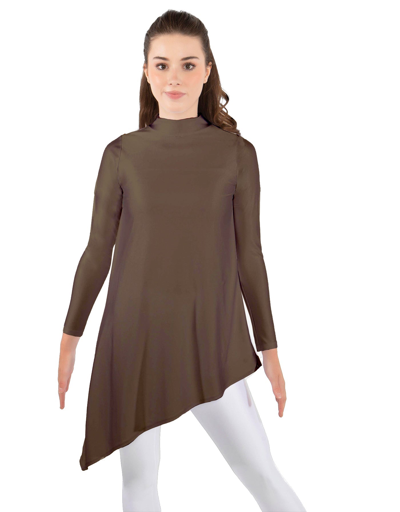 Solid Lycra LS T Neck Tunic Asymetric Skirt