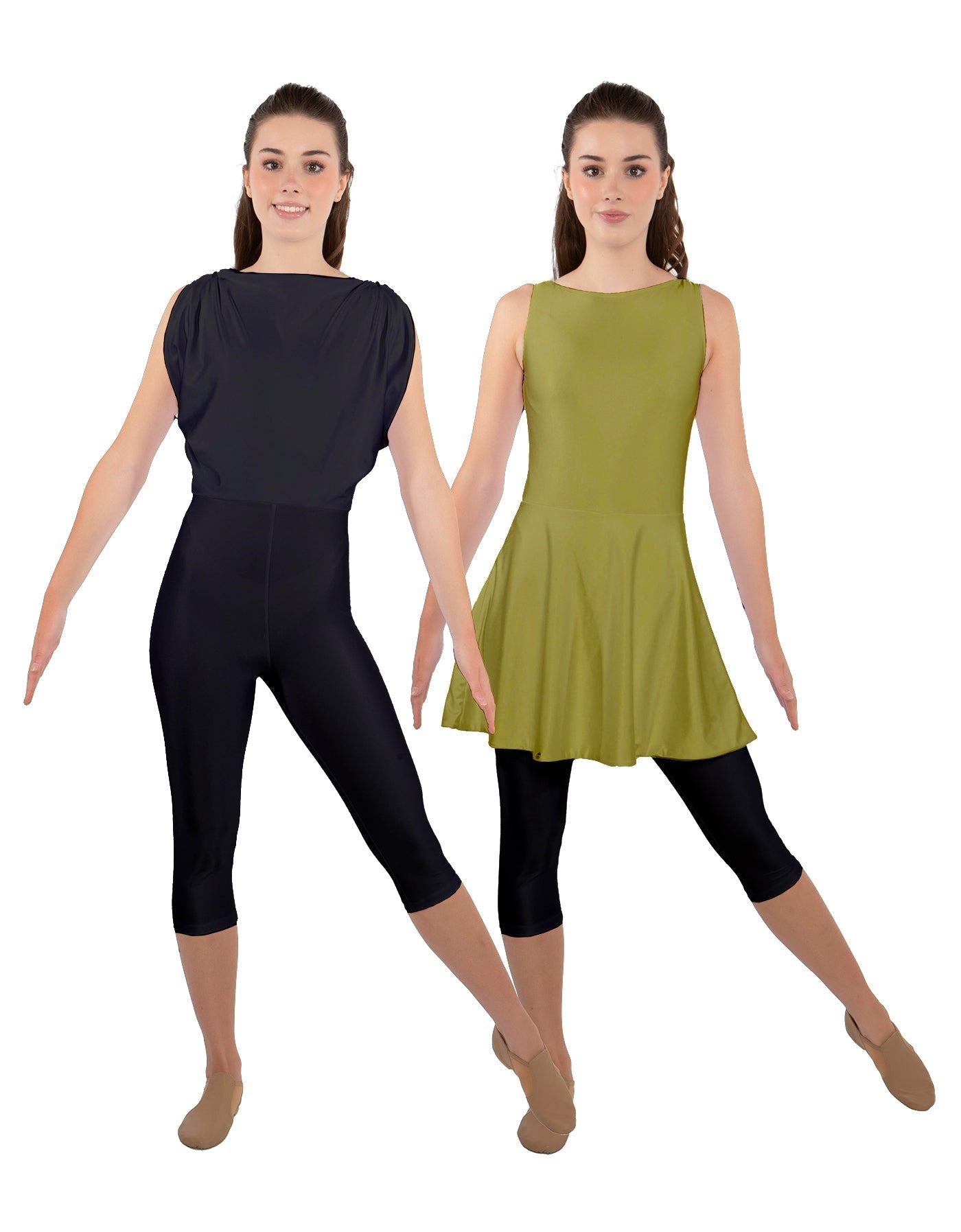 Solid Lycra Convertible Dress Tank Capri