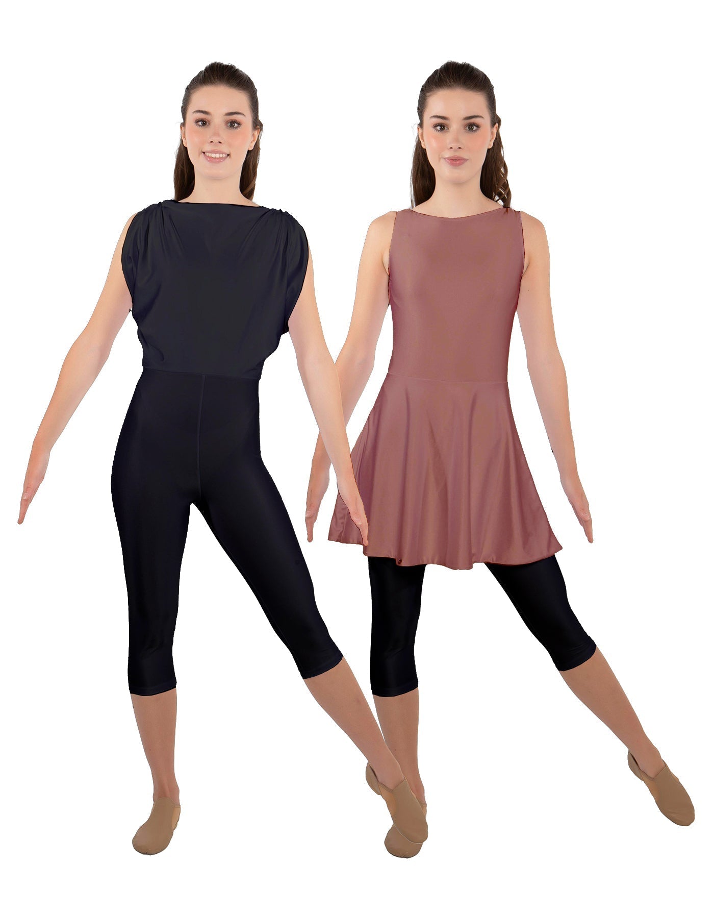 Solid Lycra Convertible Dress Tank Capri