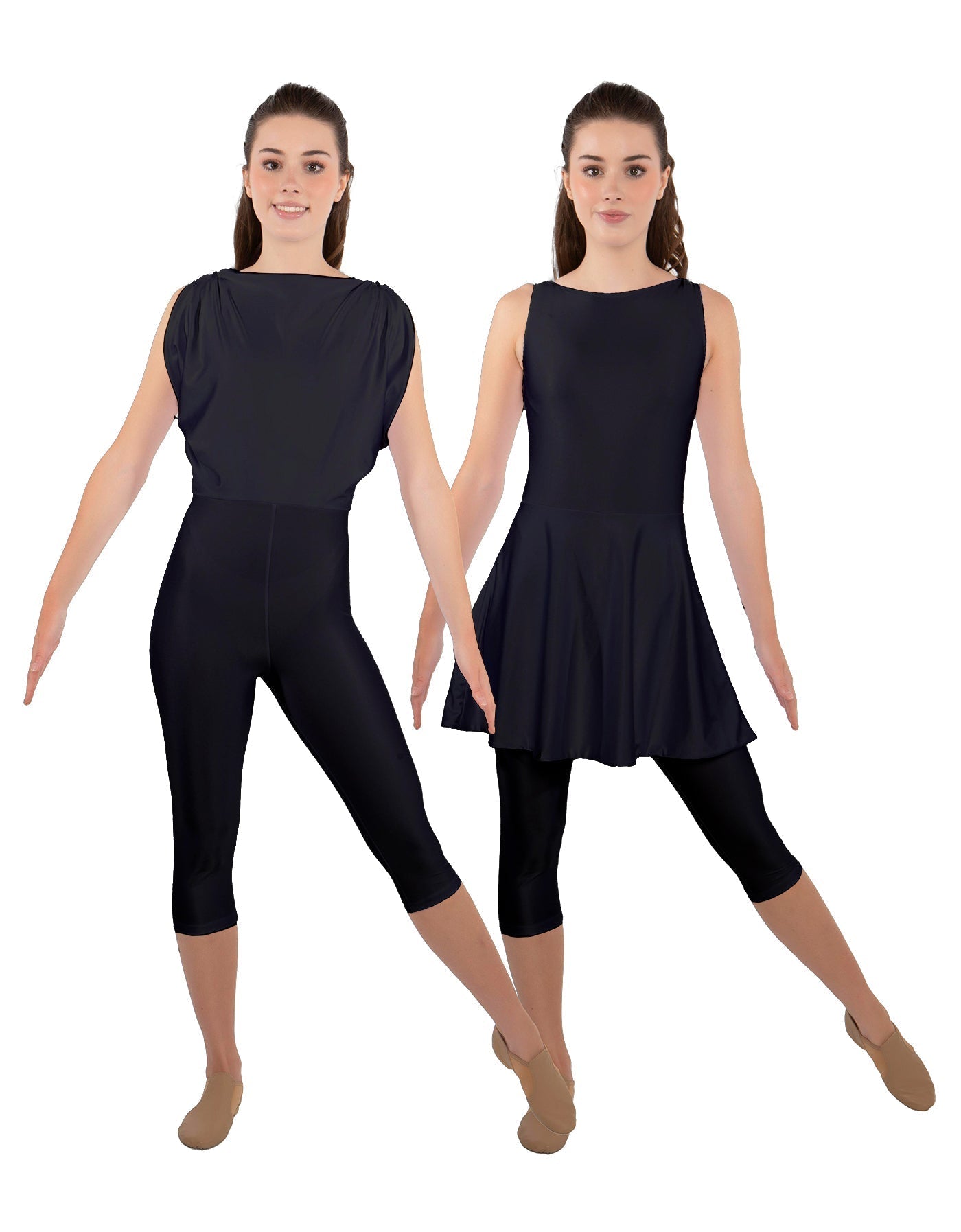 Solid Lycra Convertible Dress Tank Capri