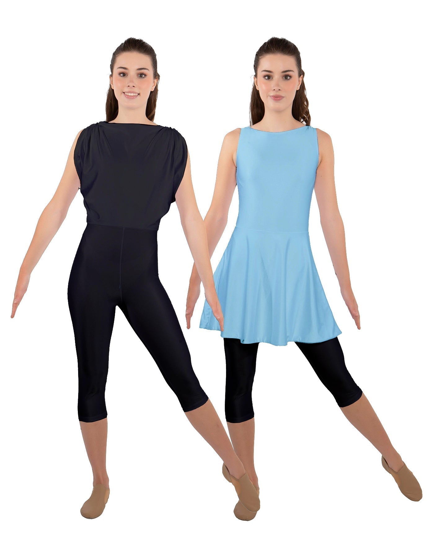 Solid Lycra Convertible Dress Tank Capri