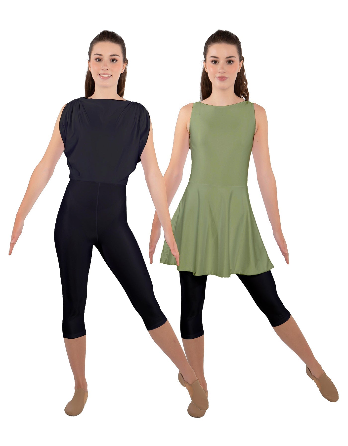 Solid Lycra Convertible Dress Tank Capri