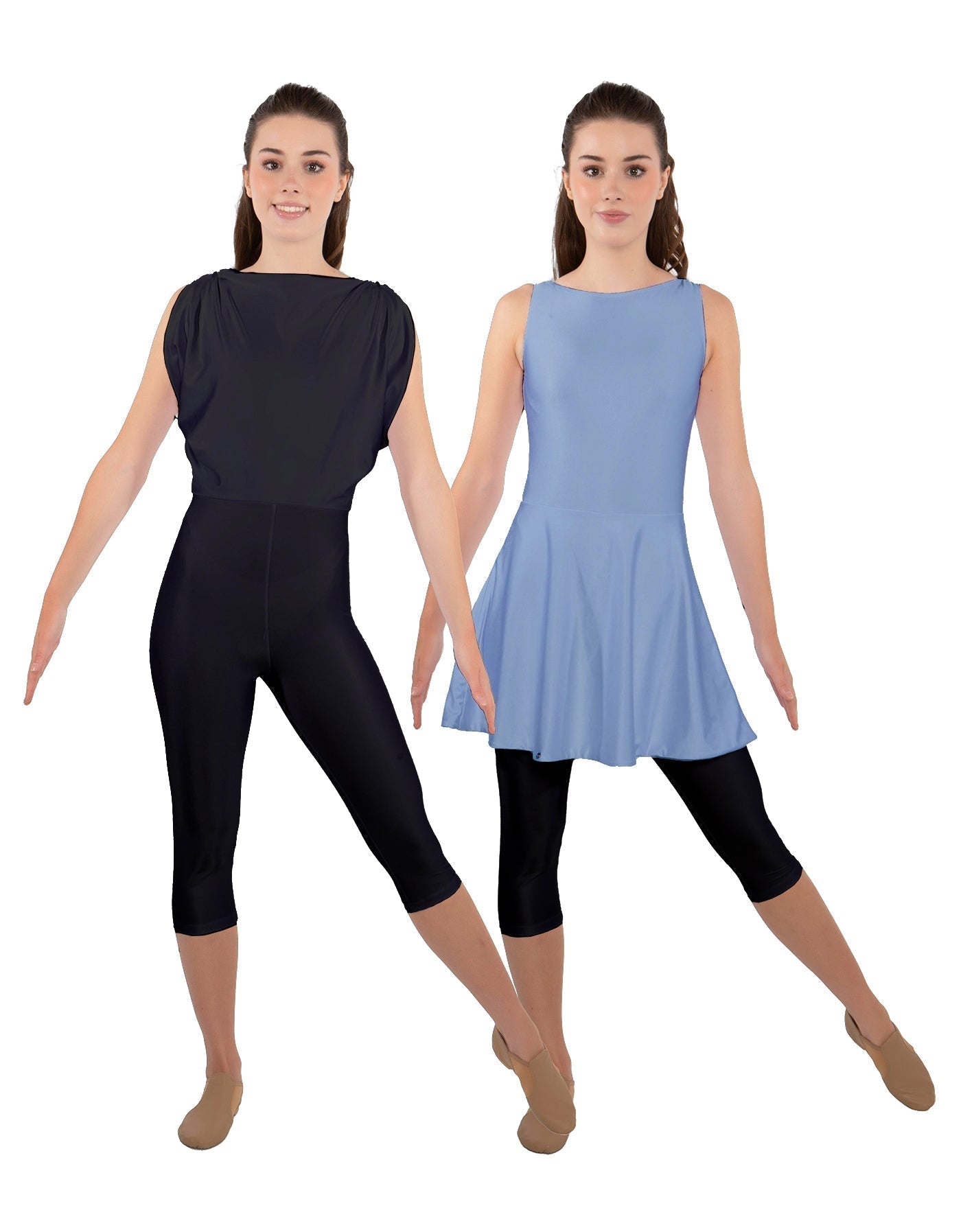 Solid Lycra Convertible Dress Tank Capri