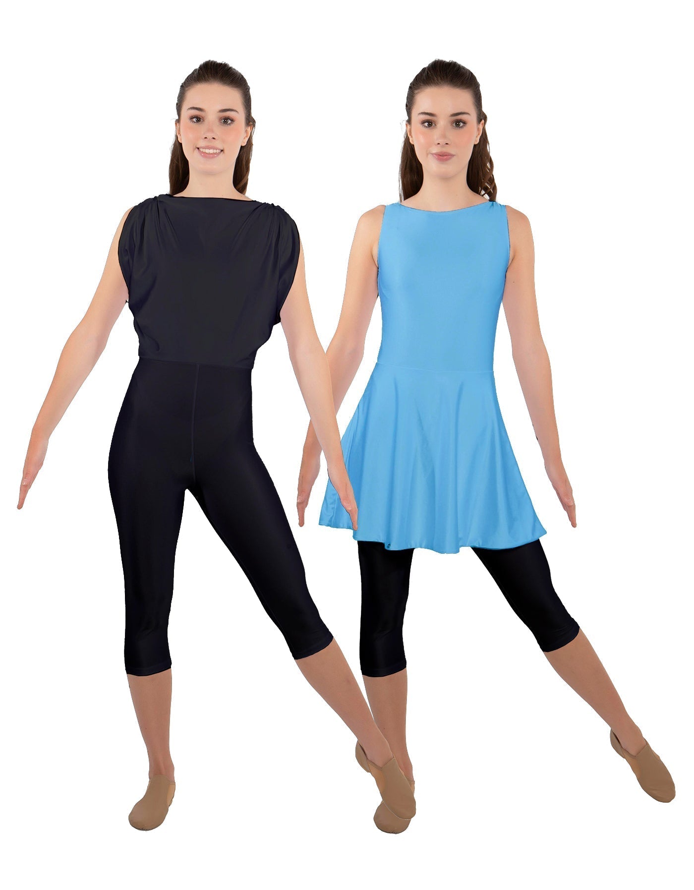 Solid Lycra Convertible Dress Tank Capri