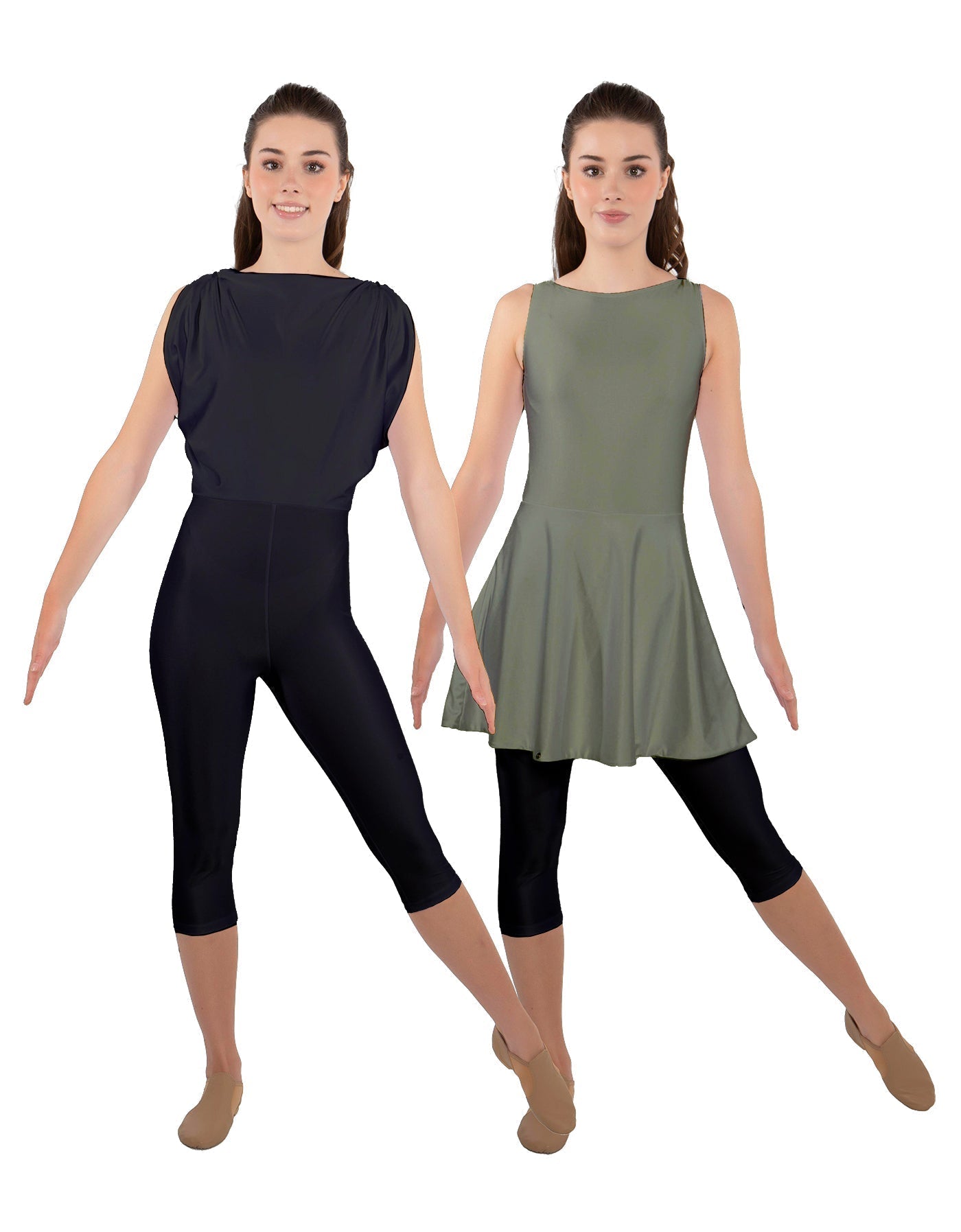 Solid Lycra Convertible Dress Tank Capri