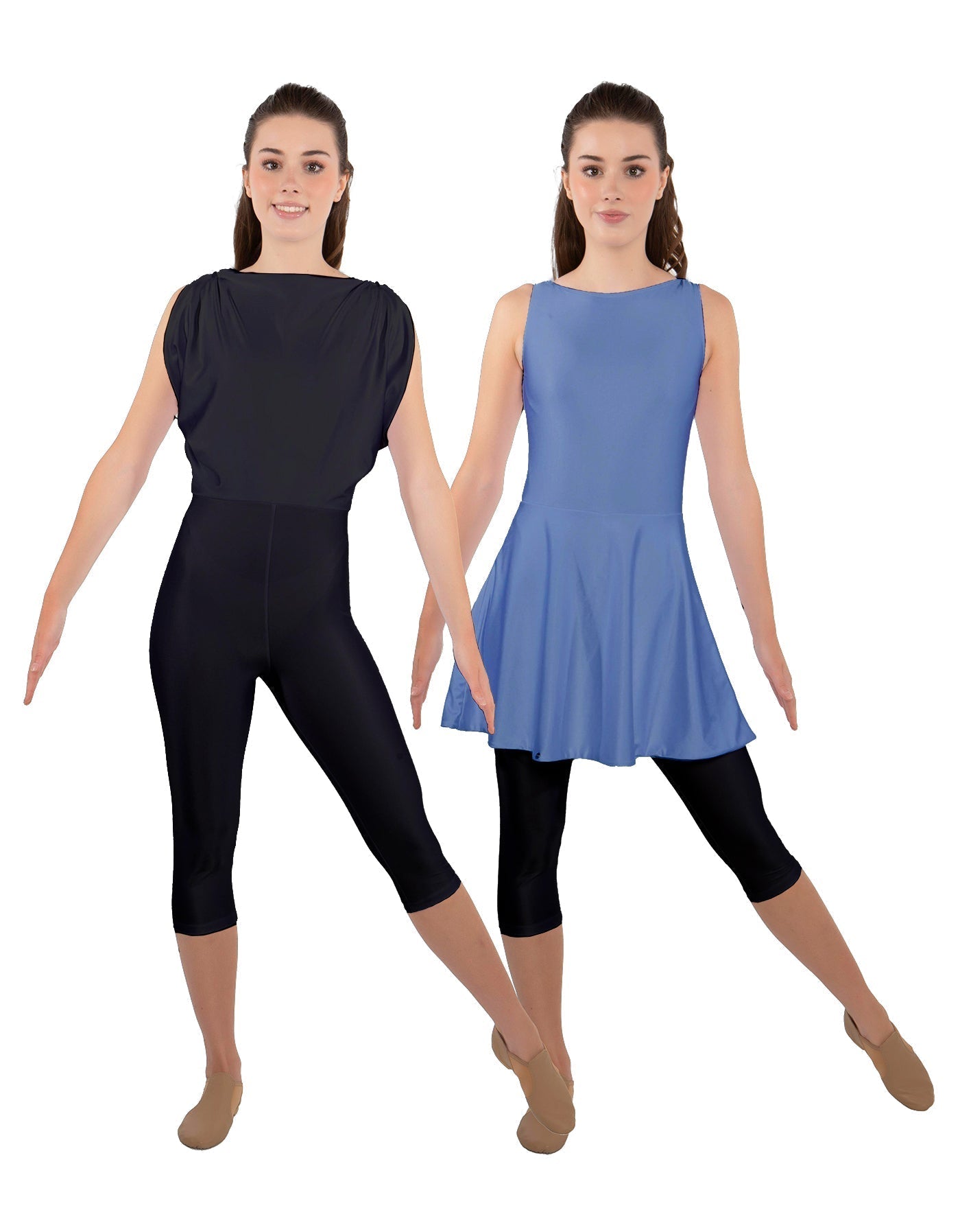 Solid Lycra Convertible Dress Tank Capri