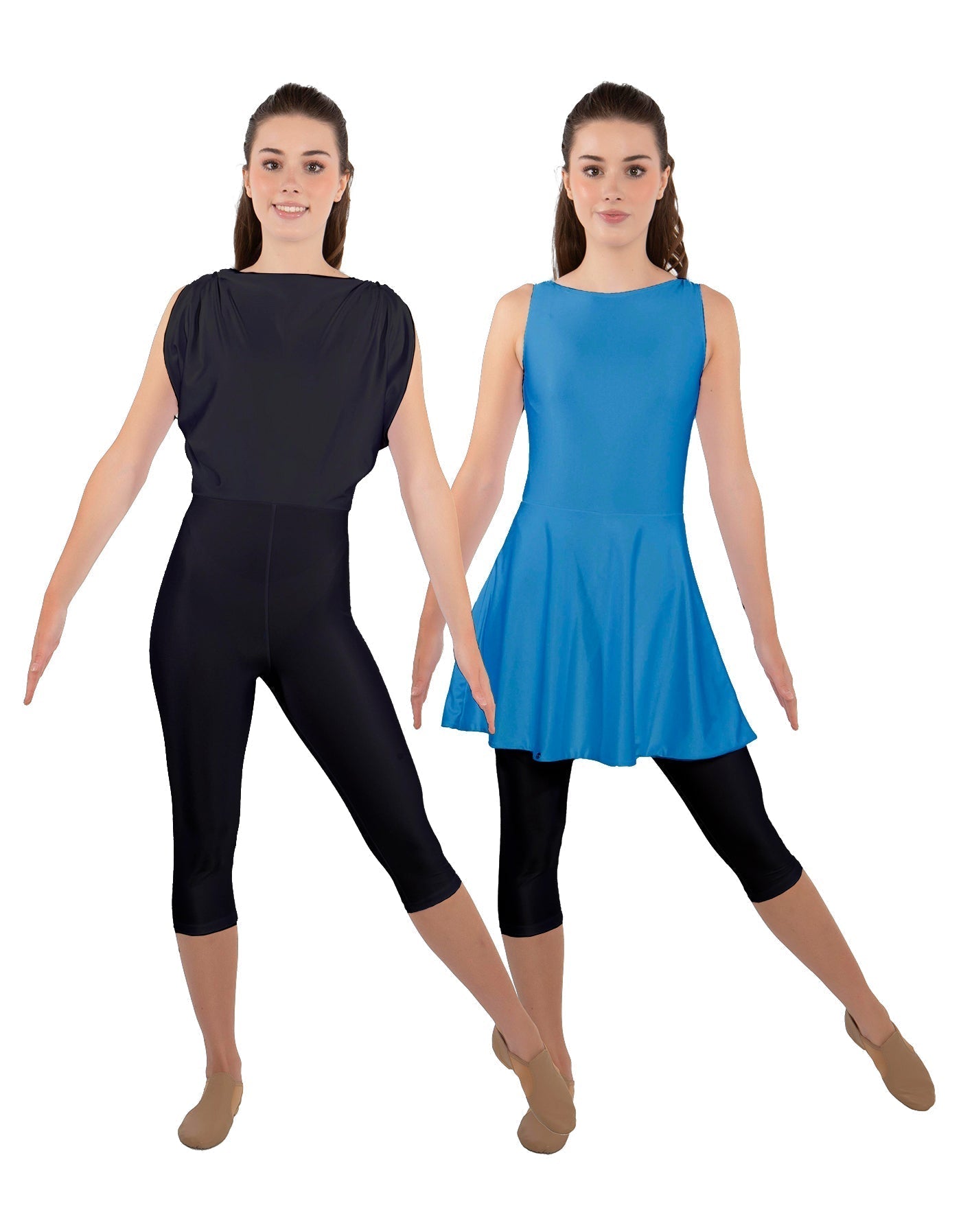Solid Lycra Convertible Dress Tank Capri