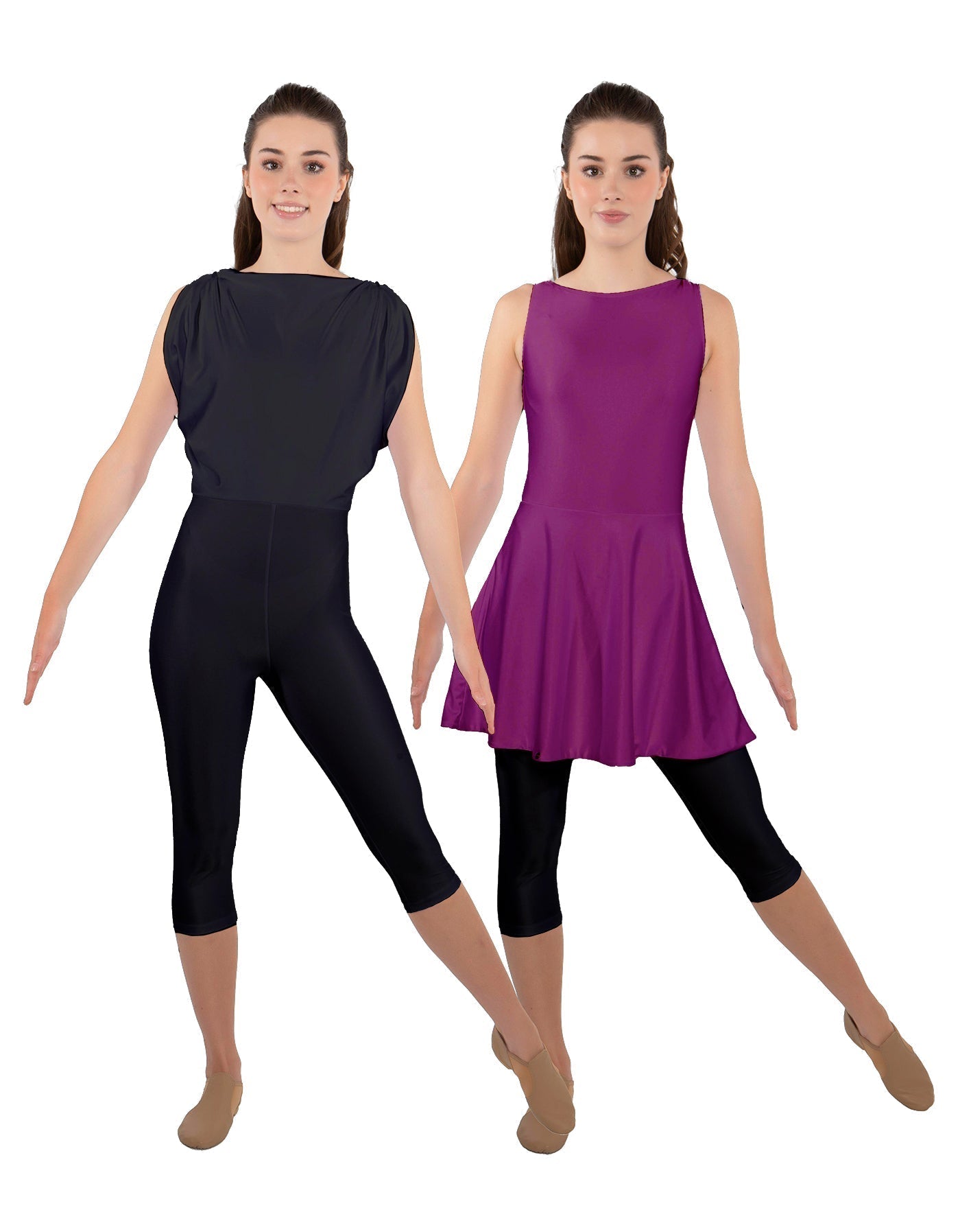 Solid Lycra Convertible Dress Tank Capri