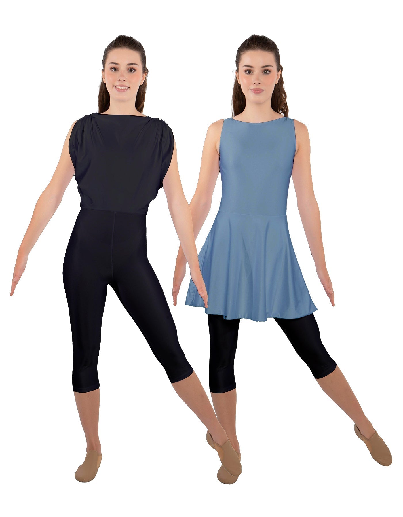 Solid Lycra Convertible Dress Tank Capri