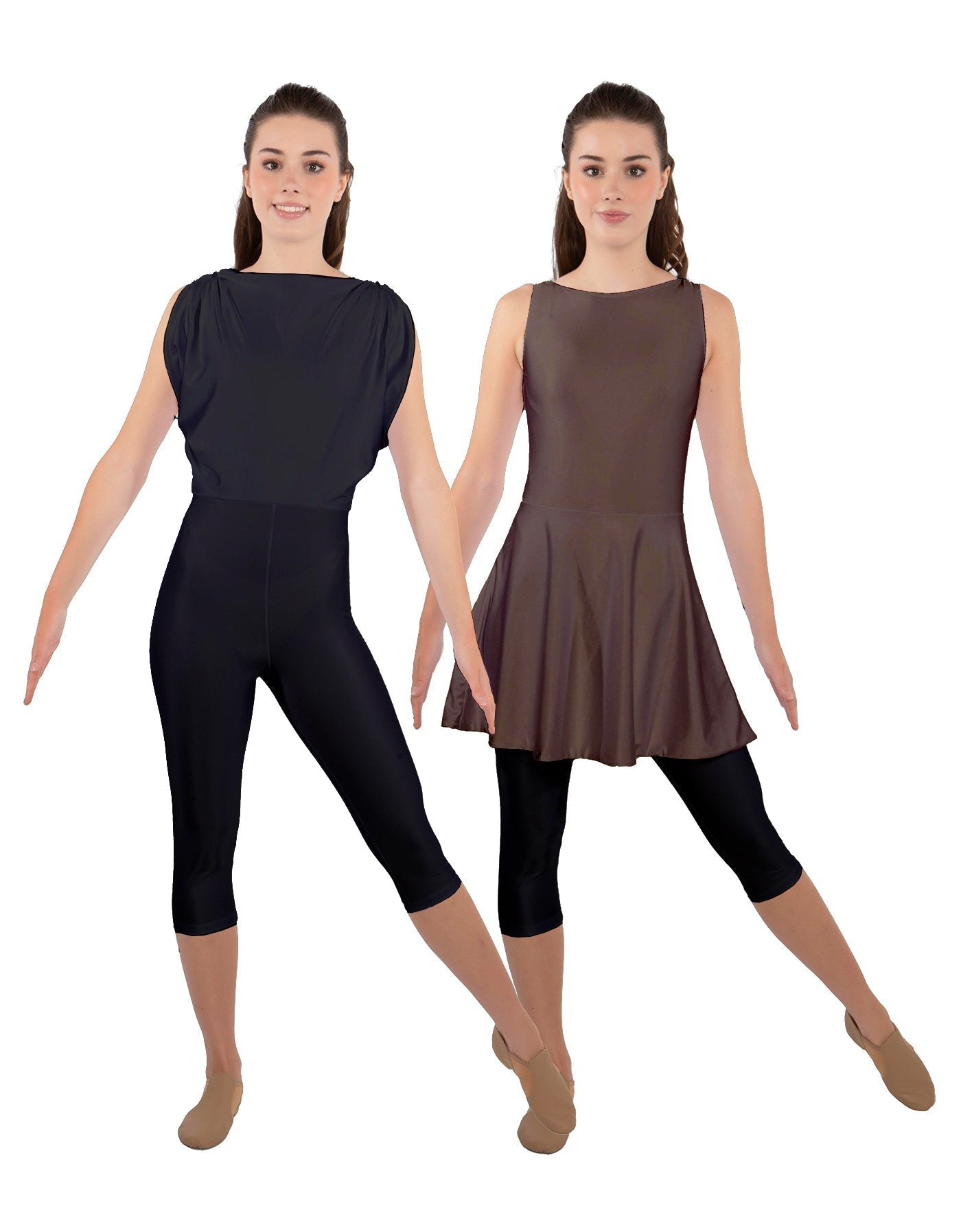 Solid Lycra Convertible Dress Tank Capri