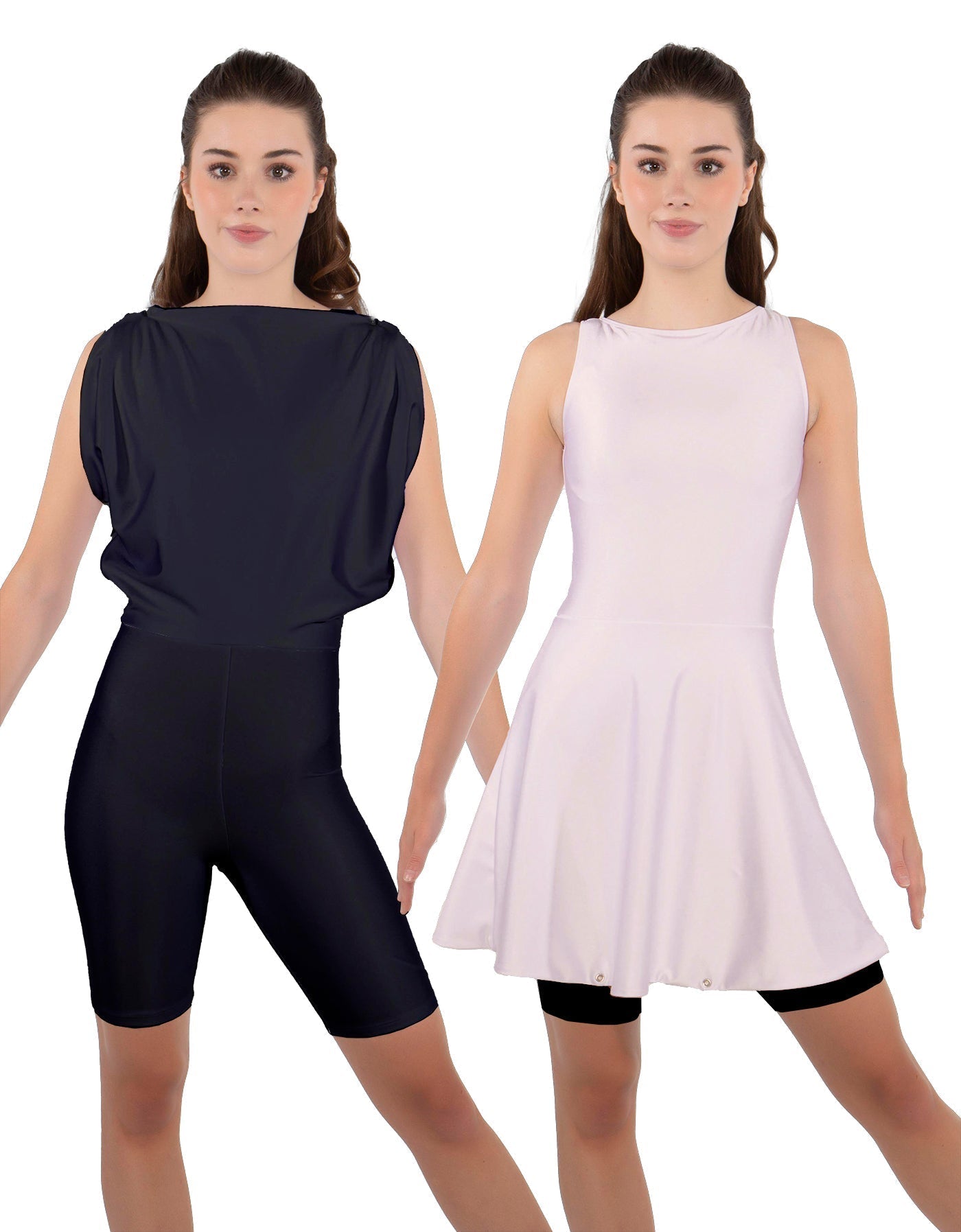 Solid Lycra Convertible Dress Tank Bikeshort