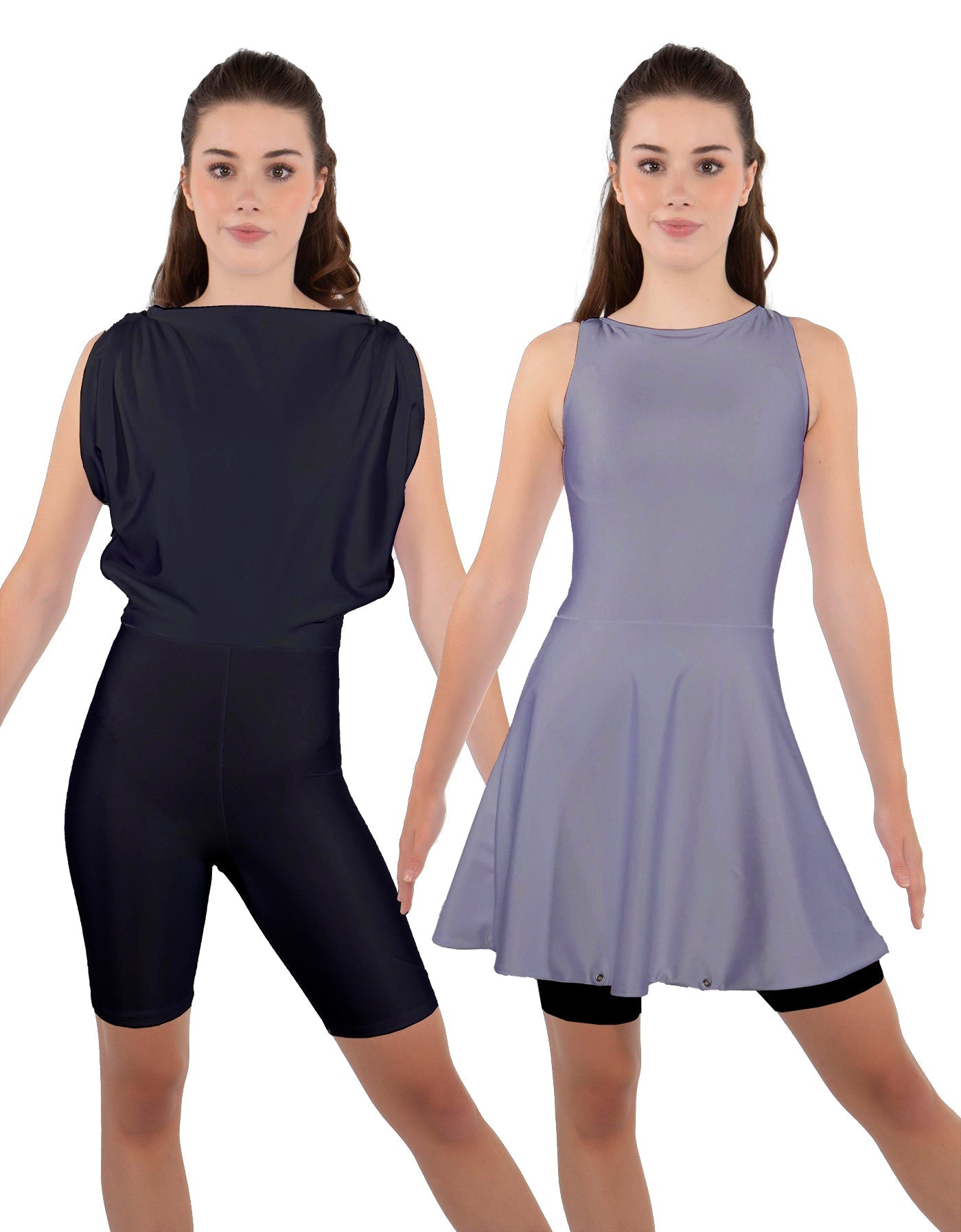 Solid Lycra Convertible Dress Tank Bikeshort