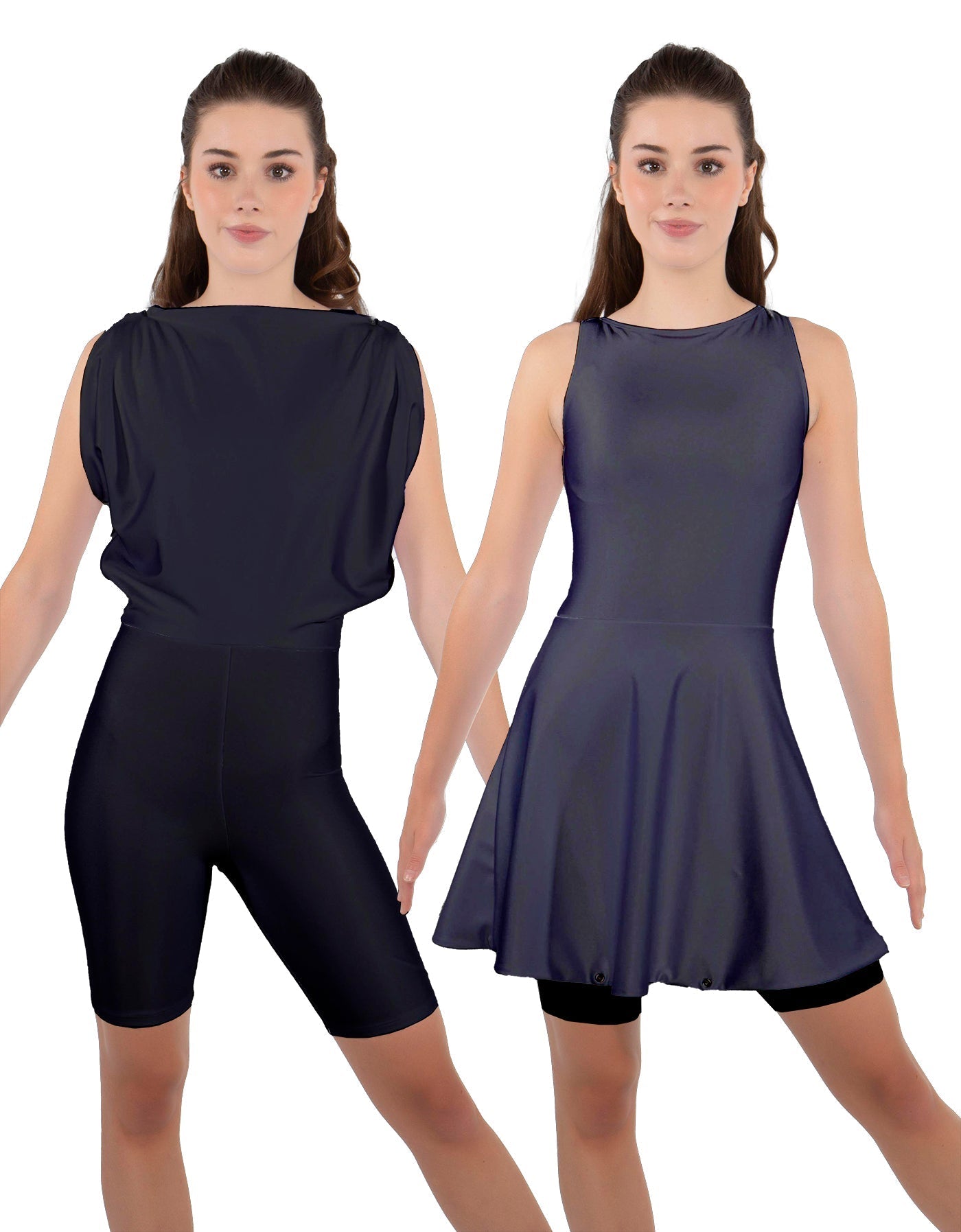 Solid Lycra Convertible Dress Tank Bikeshort
