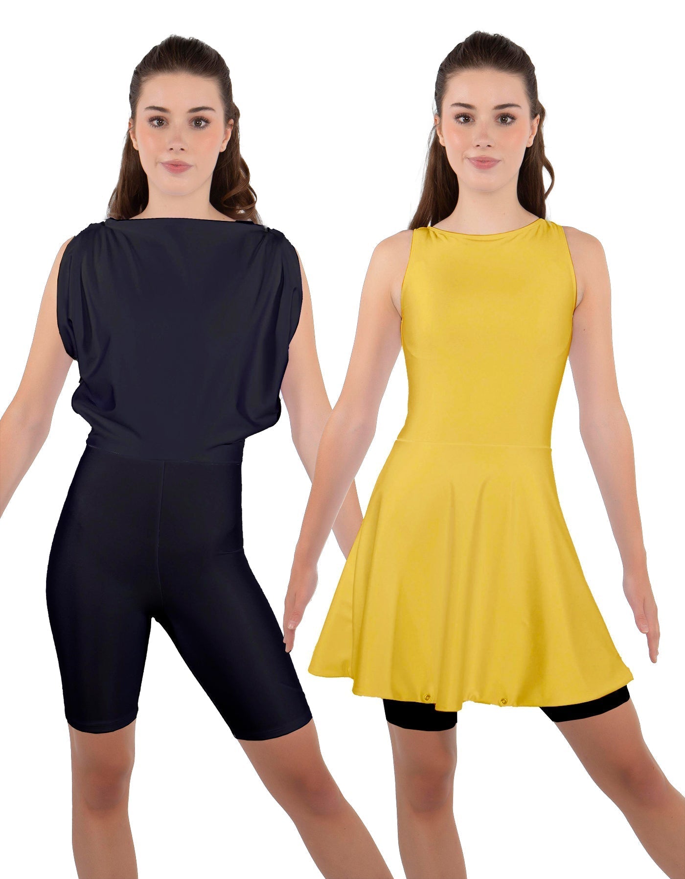 Solid Lycra Convertible Dress Tank Bikeshort