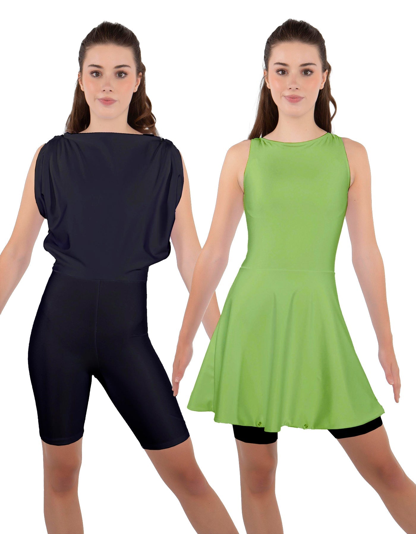 Solid Lycra Convertible Dress Tank Bikeshort
