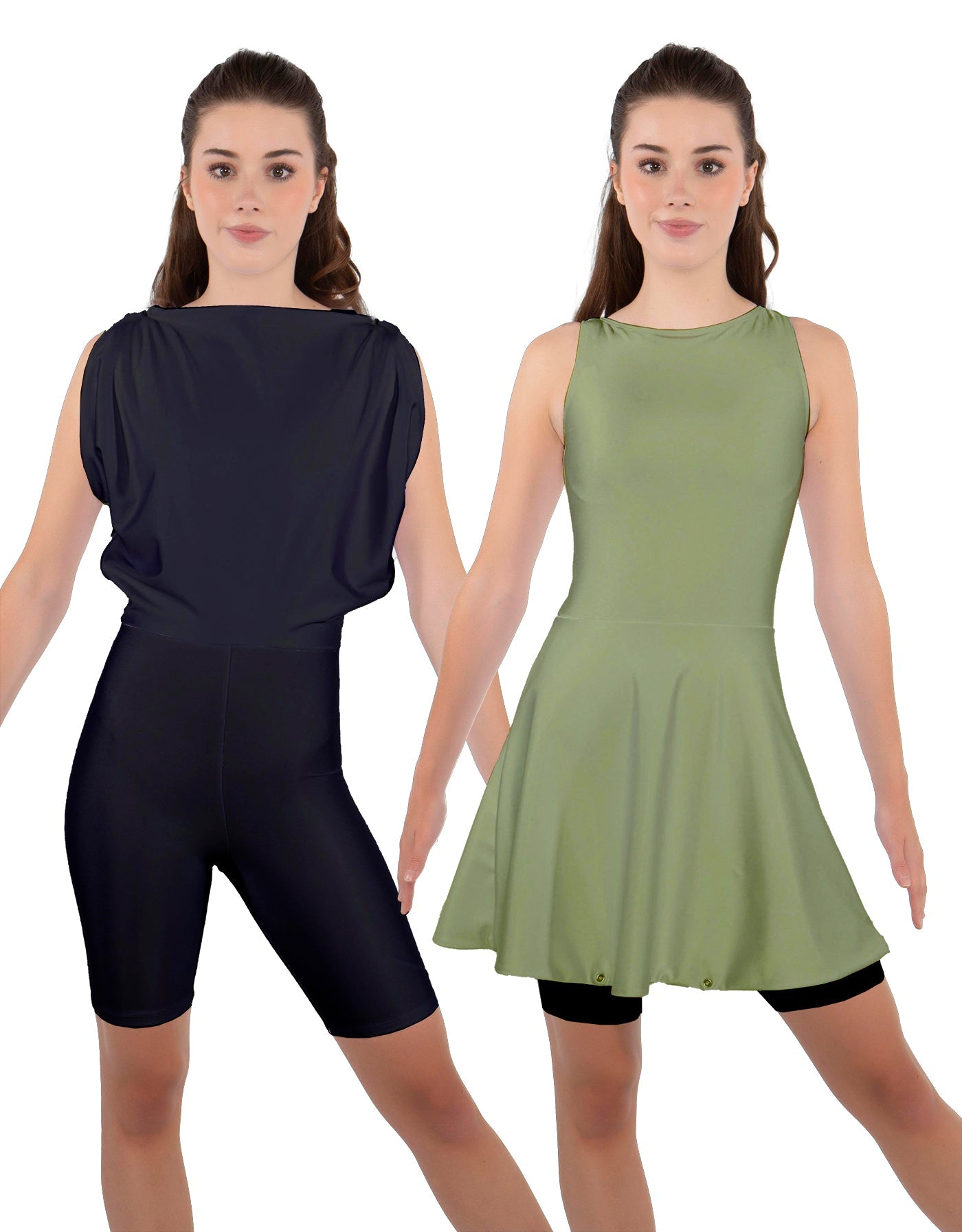 Solid Lycra Convertible Dress Tank Bikeshort