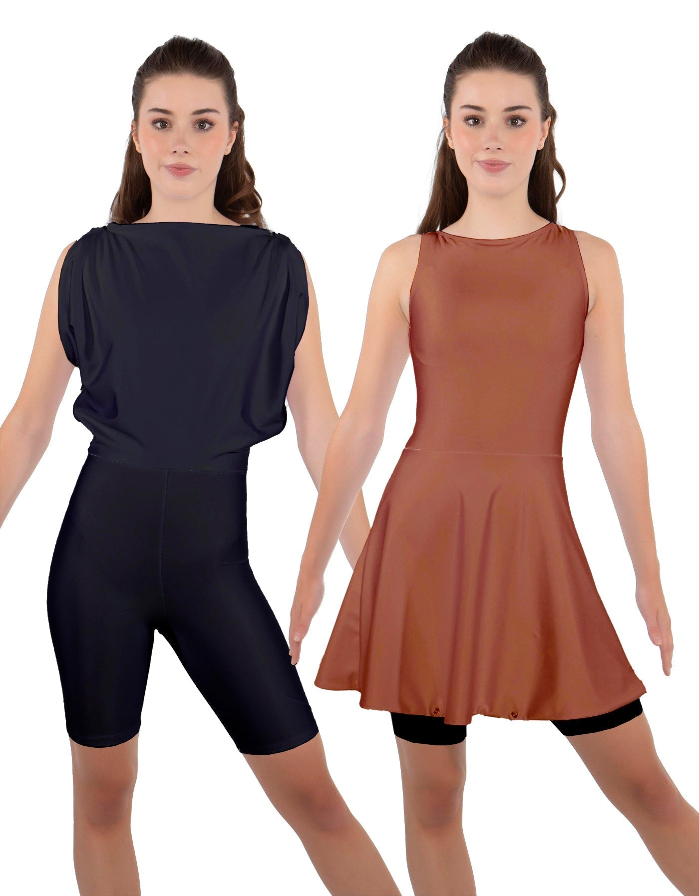 Solid Lycra Convertible Dress Tank Bikeshort