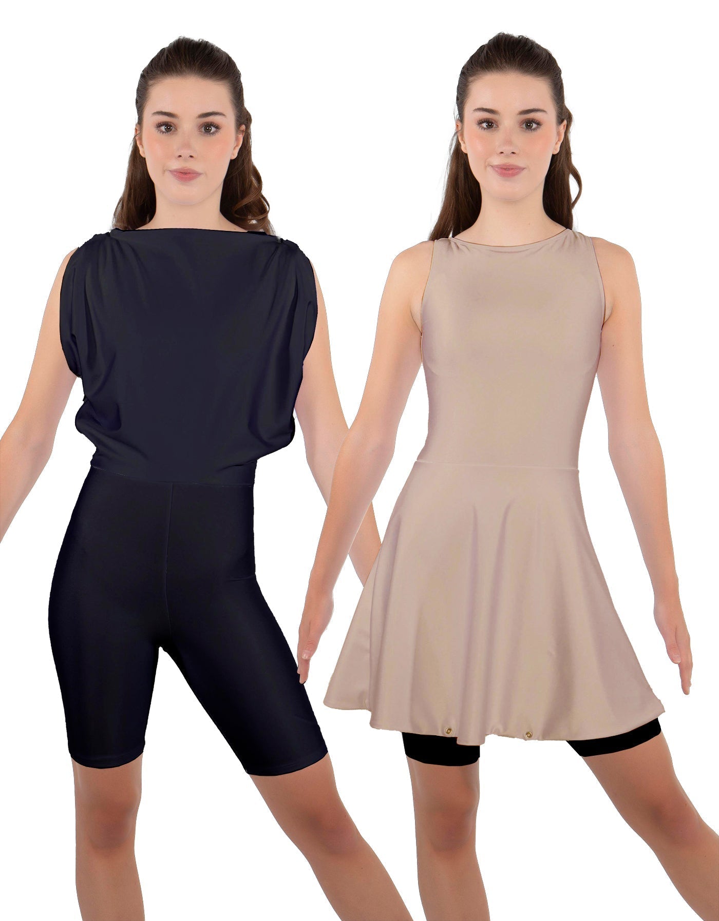 Solid Lycra Convertible Dress Tank Bikeshort