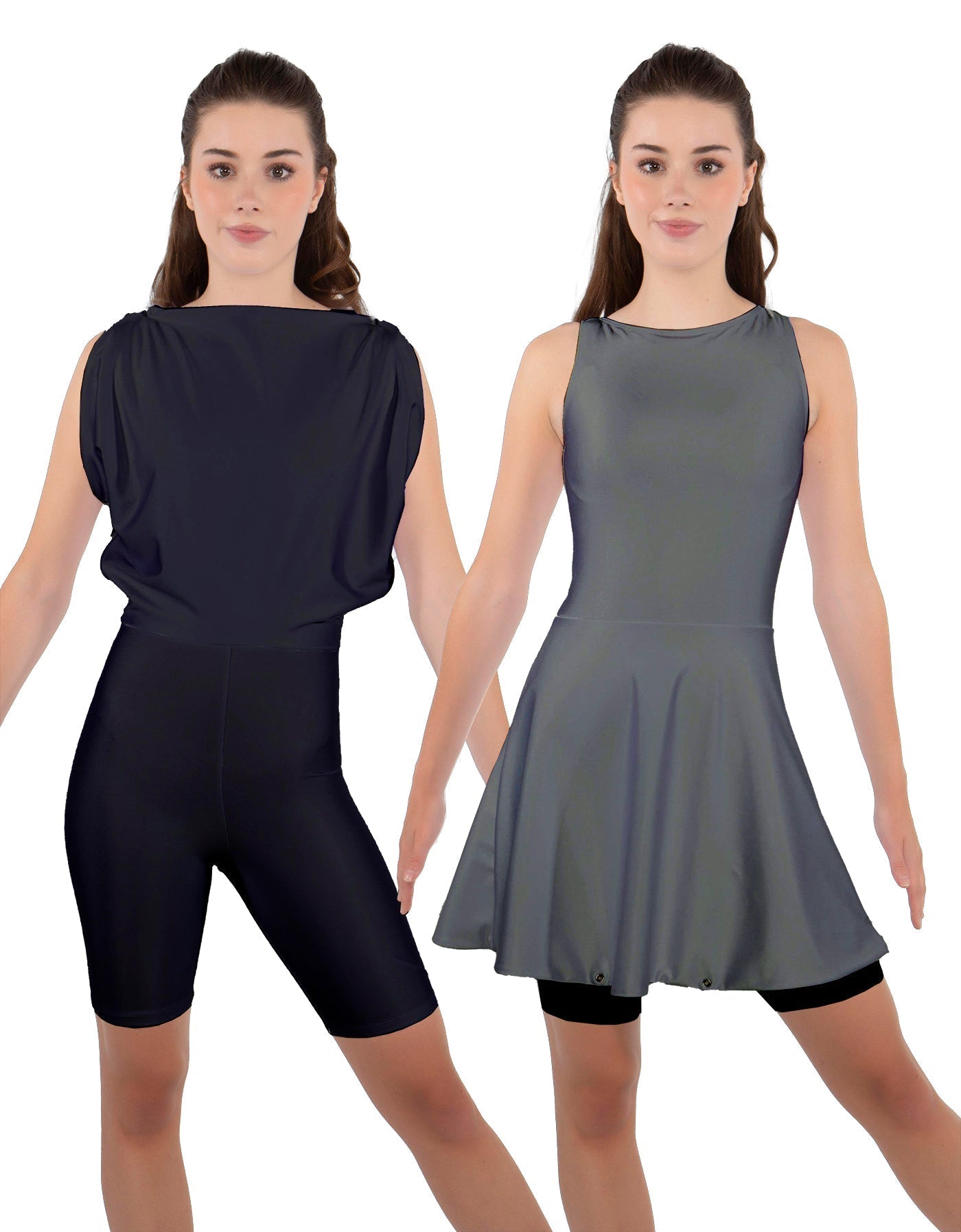 Solid Lycra Convertible Dress Tank Bikeshort