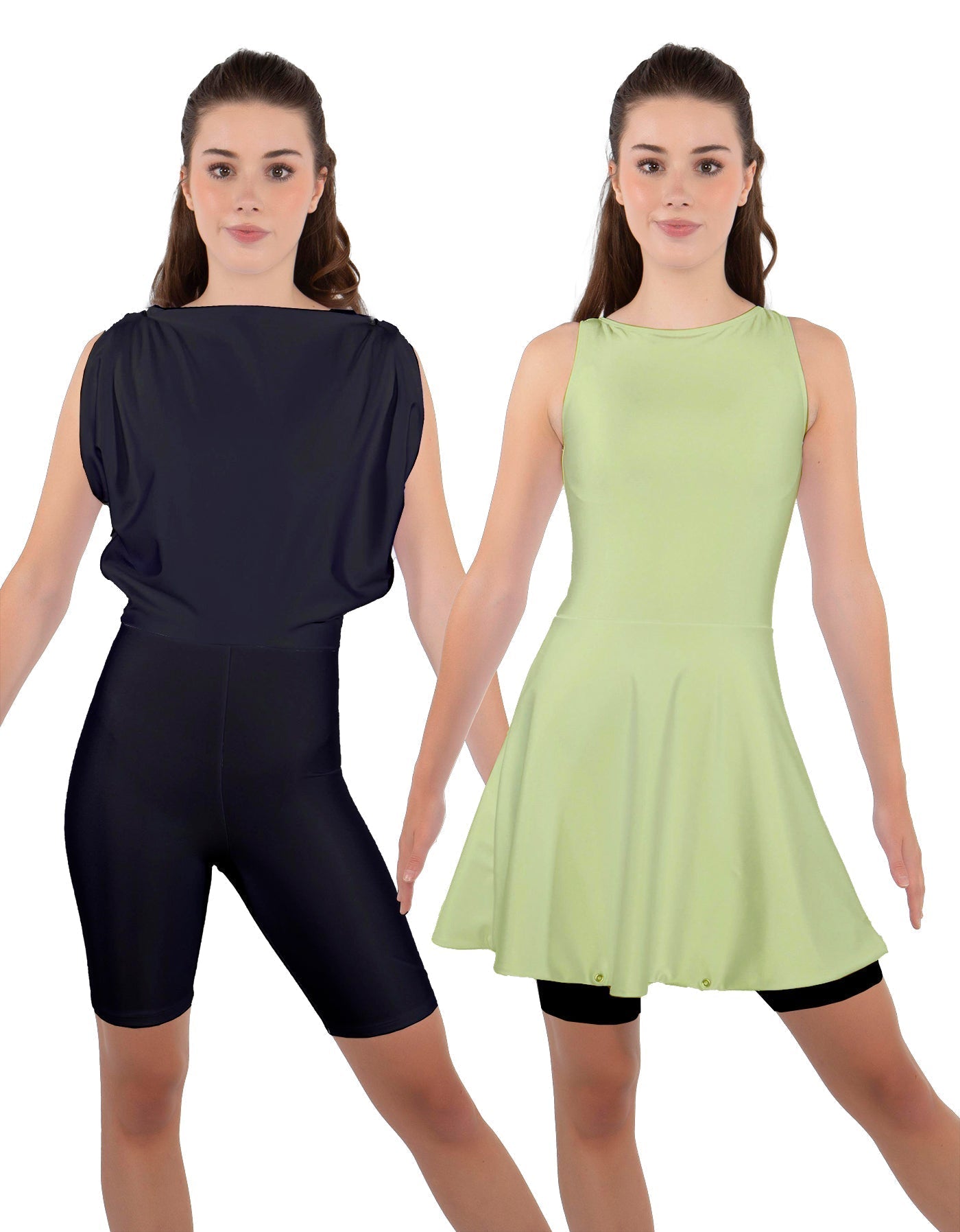 Solid Lycra Convertible Dress Tank Bikeshort