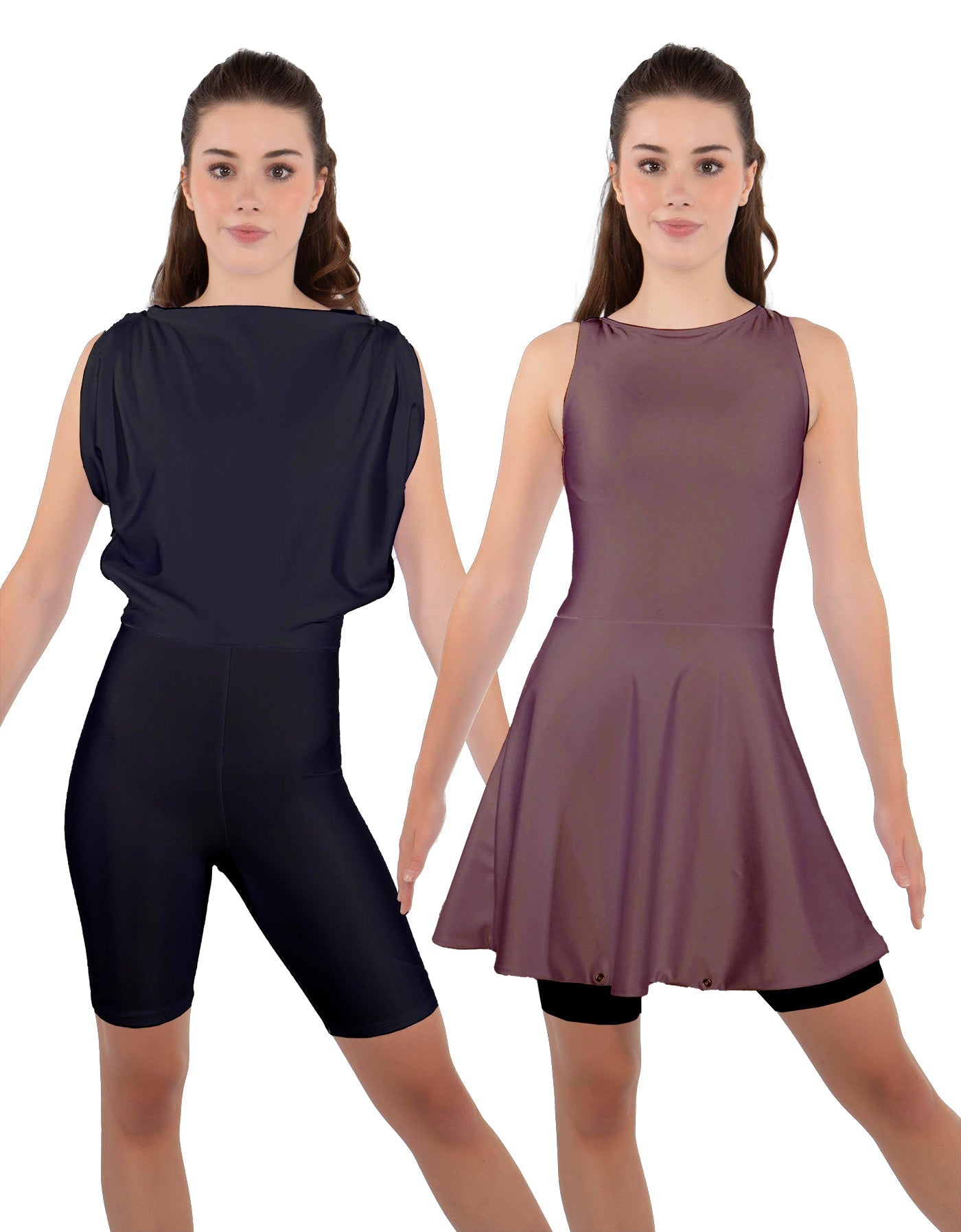 Solid Lycra Convertible Dress Tank Bikeshort
