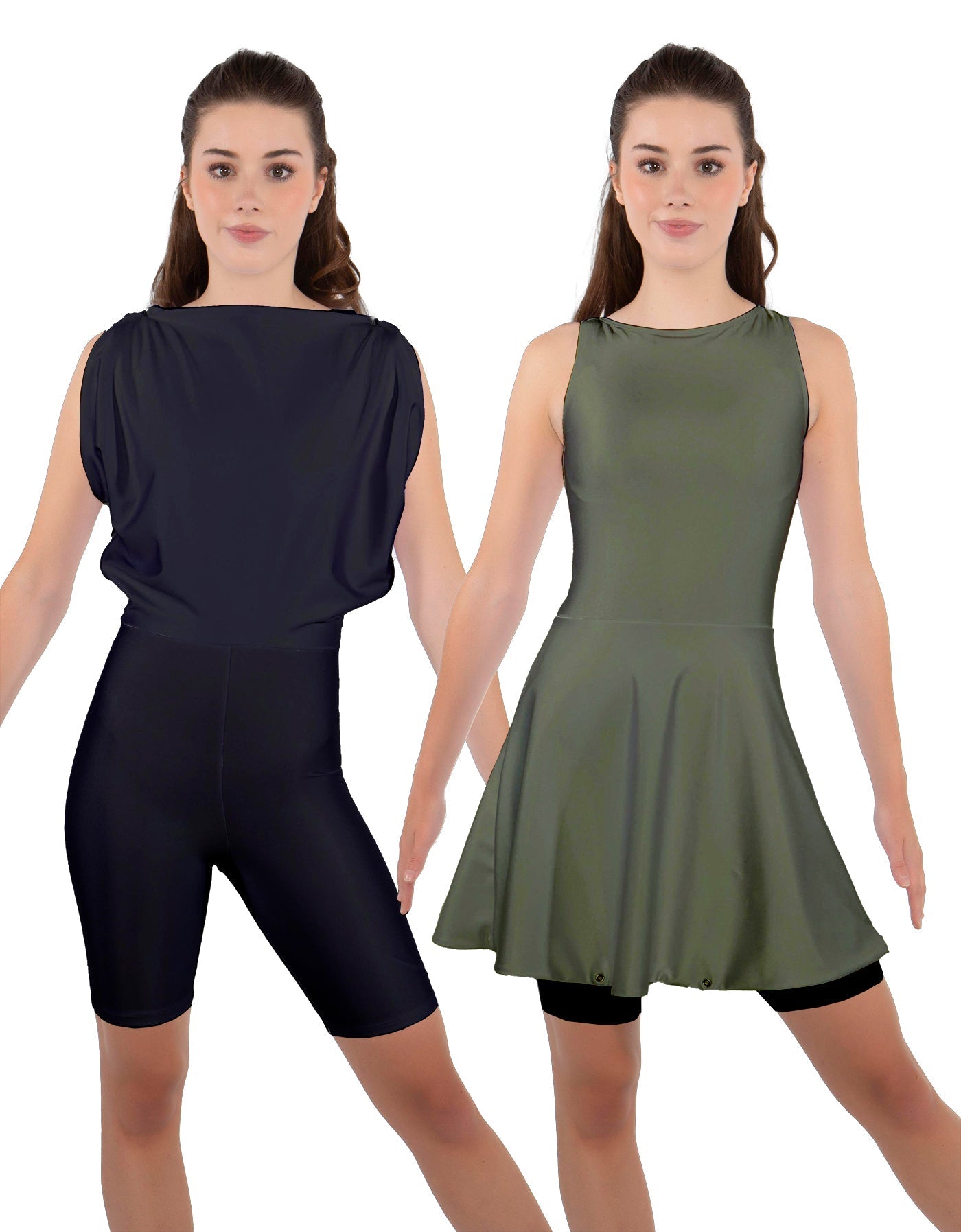 Solid Lycra Convertible Dress Tank Bikeshort