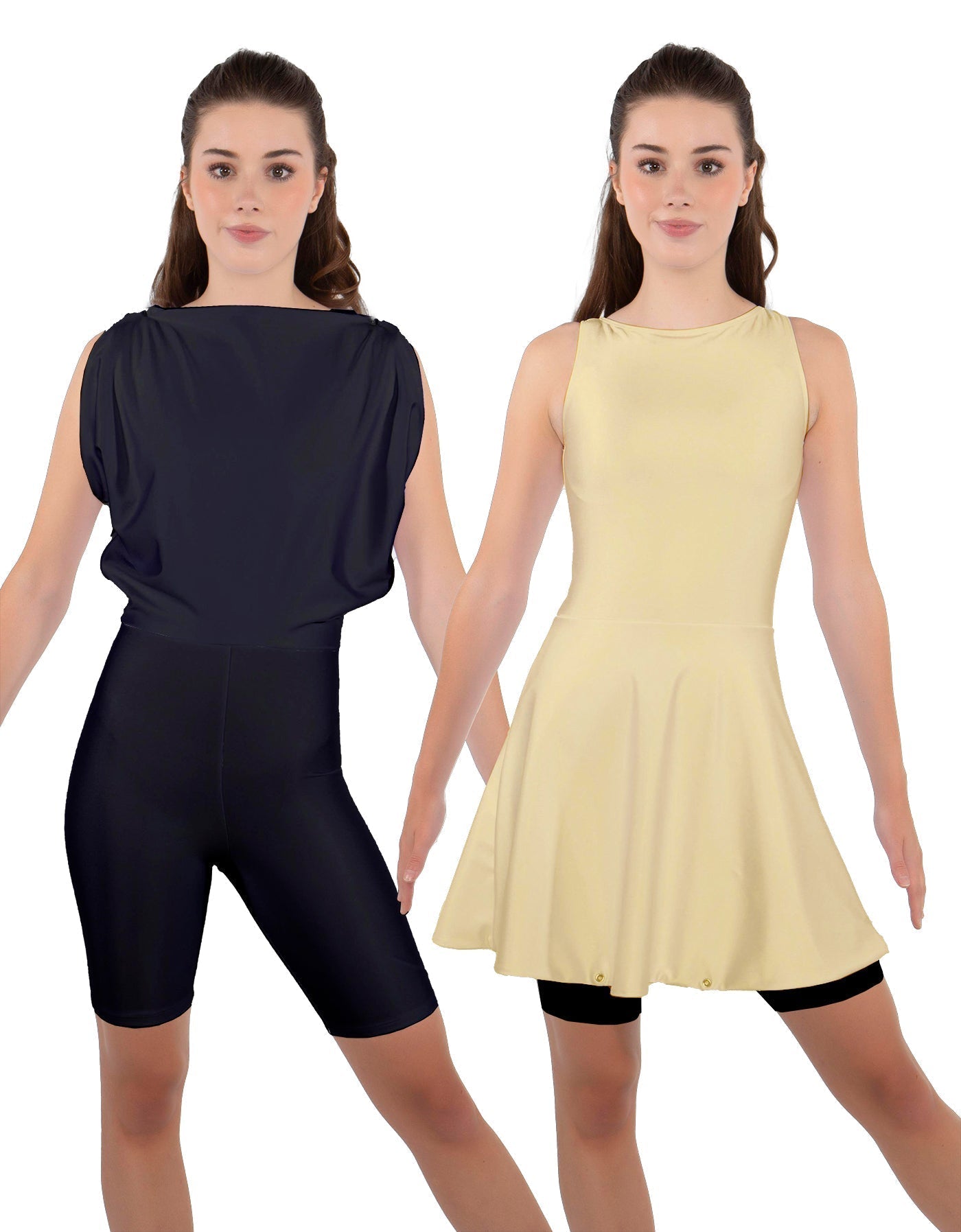 Solid Lycra Convertible Dress Tank Bikeshort