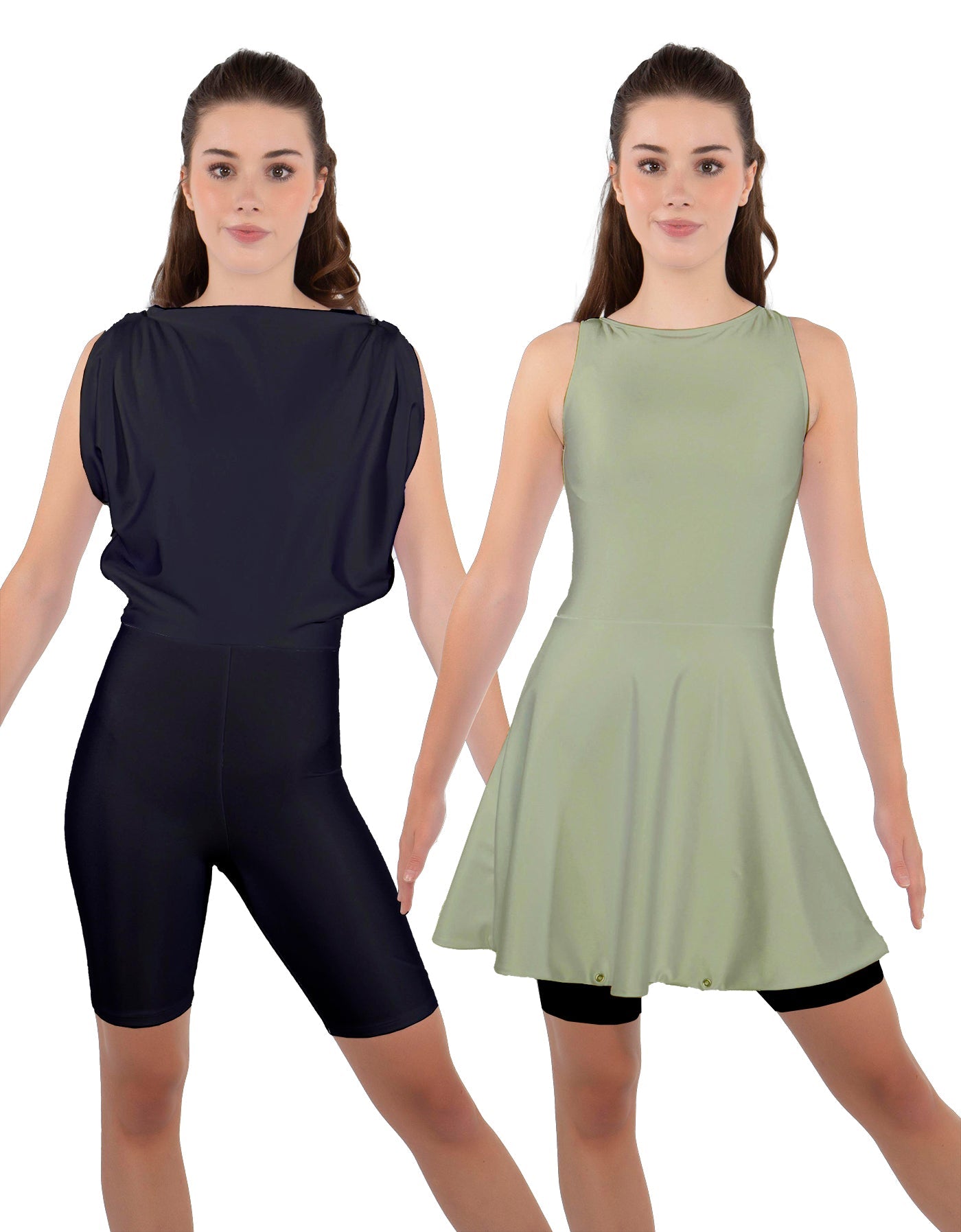 Solid Lycra Convertible Dress Tank Bikeshort