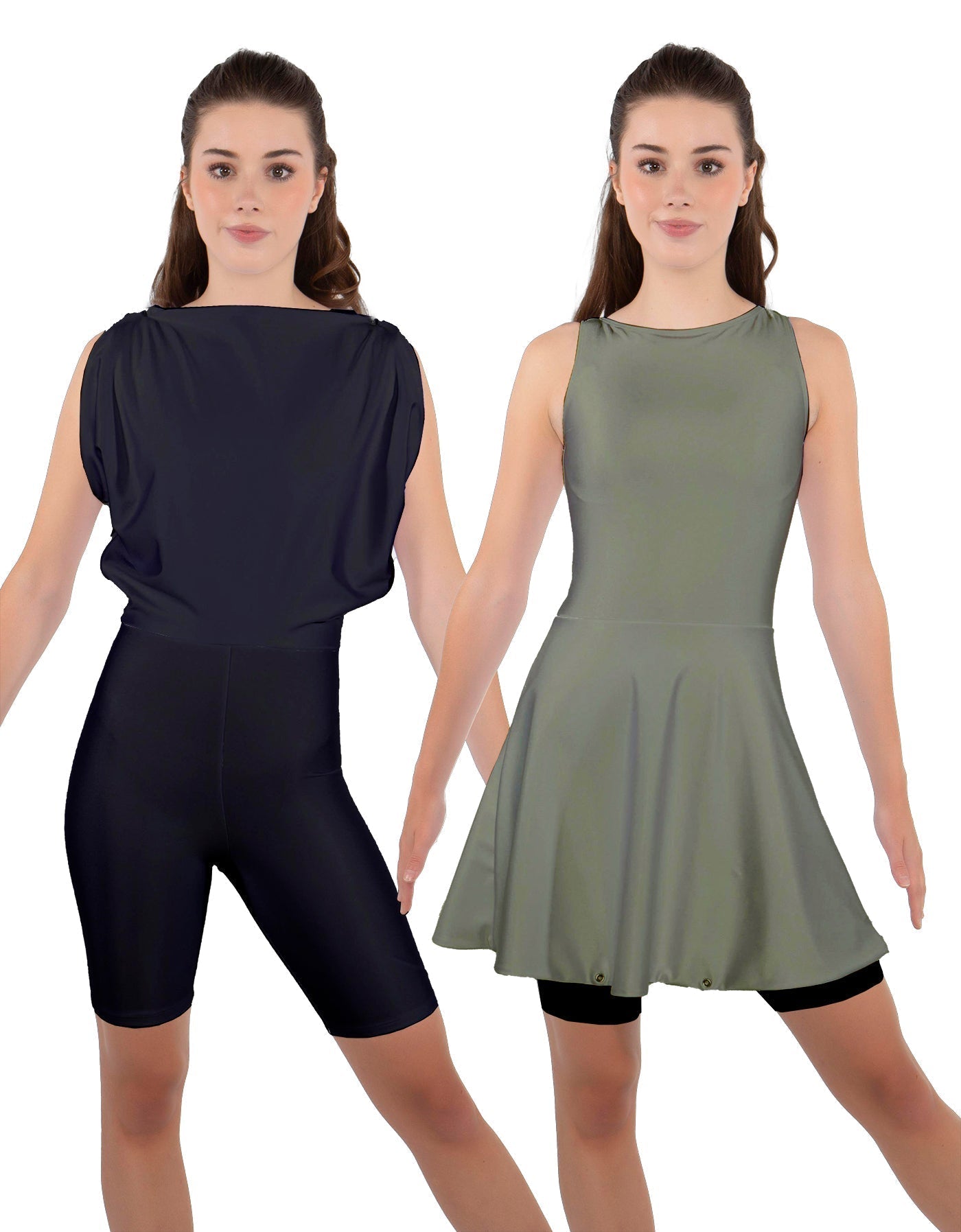 Solid Lycra Convertible Dress Tank Bikeshort