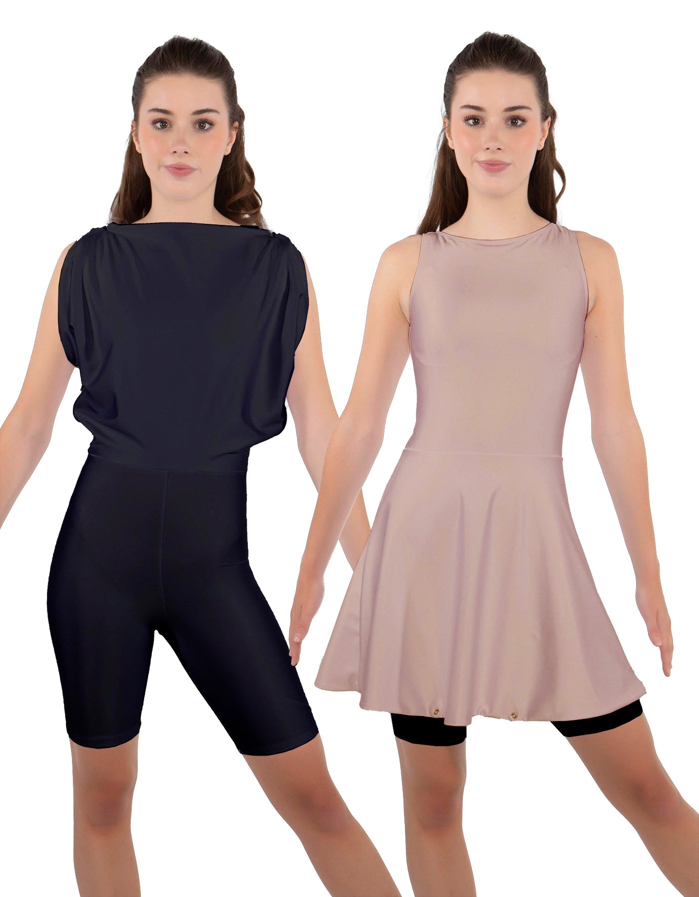 Solid Lycra Convertible Dress Tank Bikeshort