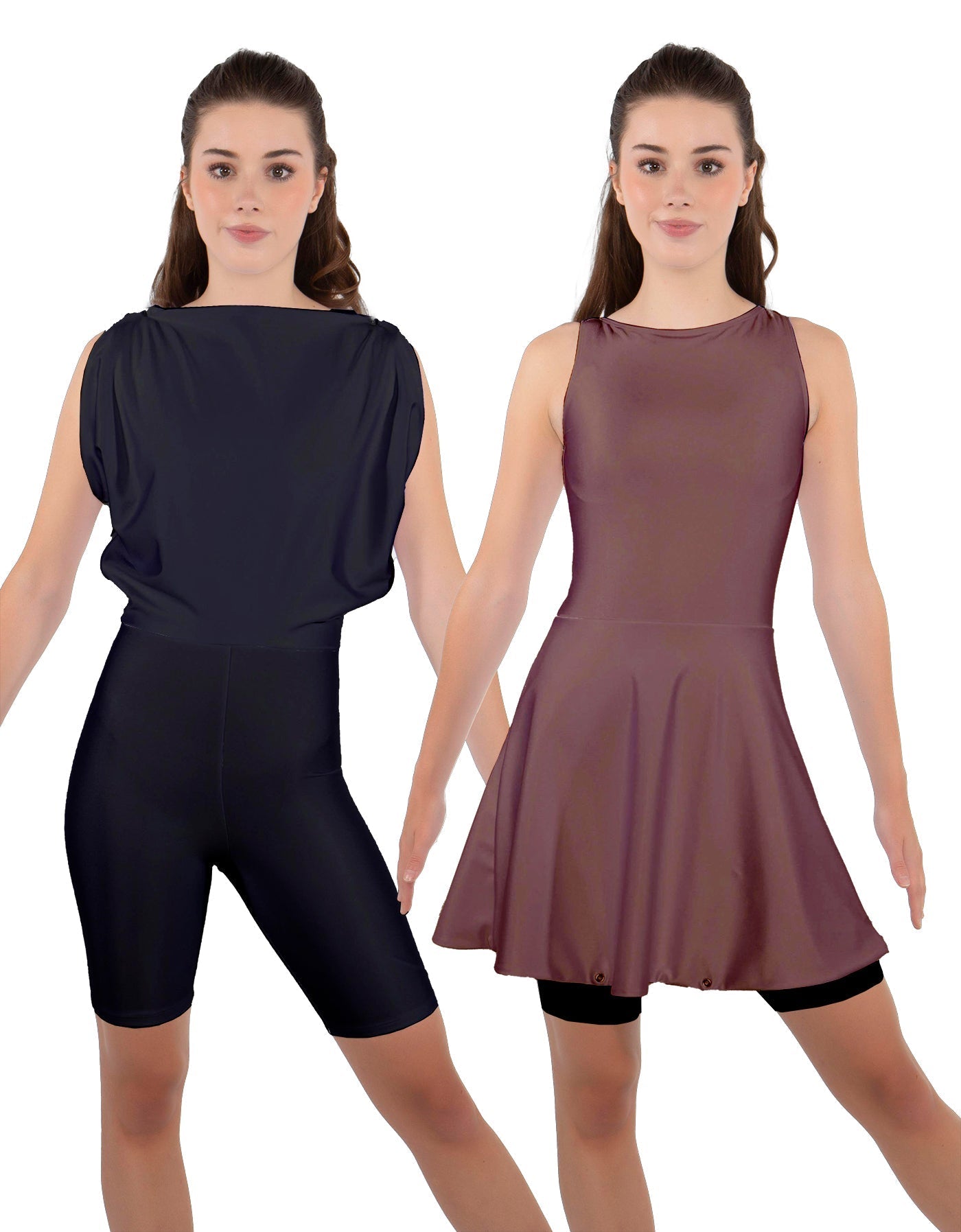 Solid Lycra Convertible Dress Tank Bikeshort