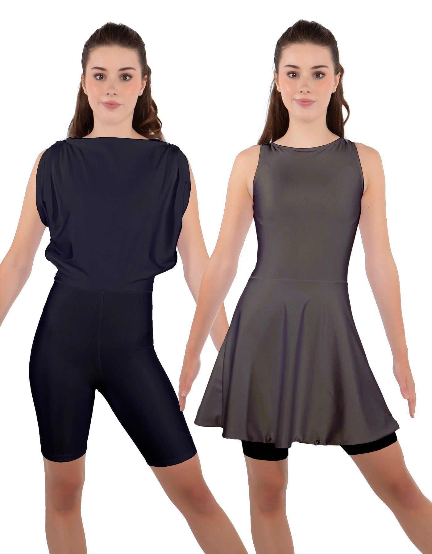 Solid Lycra Convertible Dress Tank Bikeshort