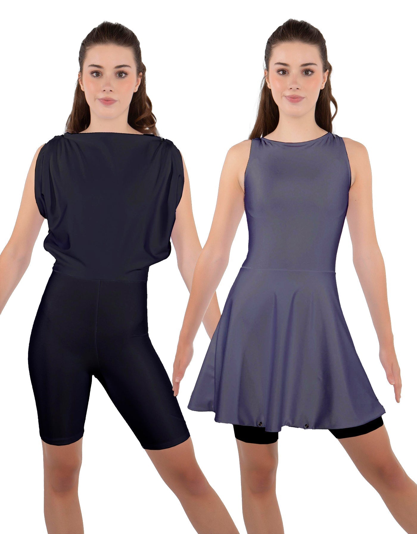 Solid Lycra Convertible Dress Tank Bikeshort