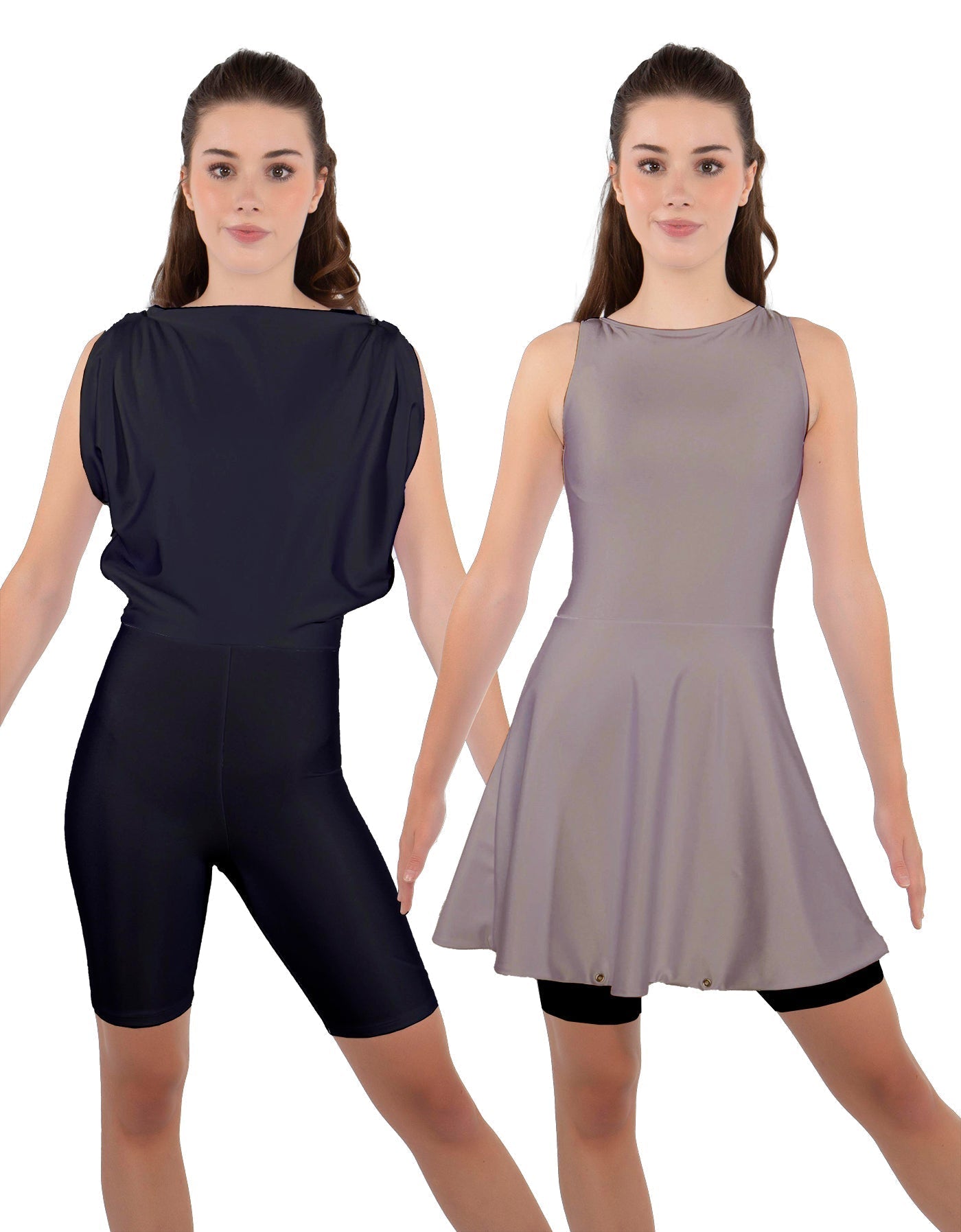 Solid Lycra Convertible Dress Tank Bikeshort